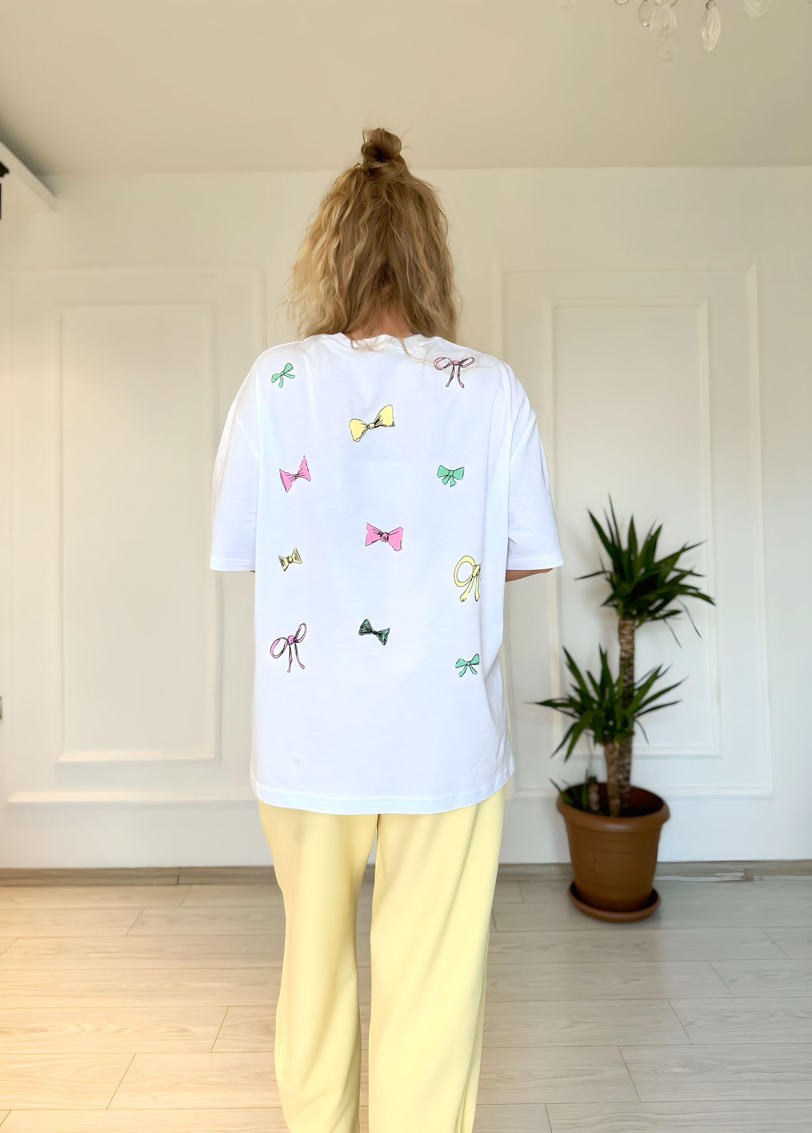 TshirtFiyonk Baskı Detaylı Oversize T-shirt - Beyaz