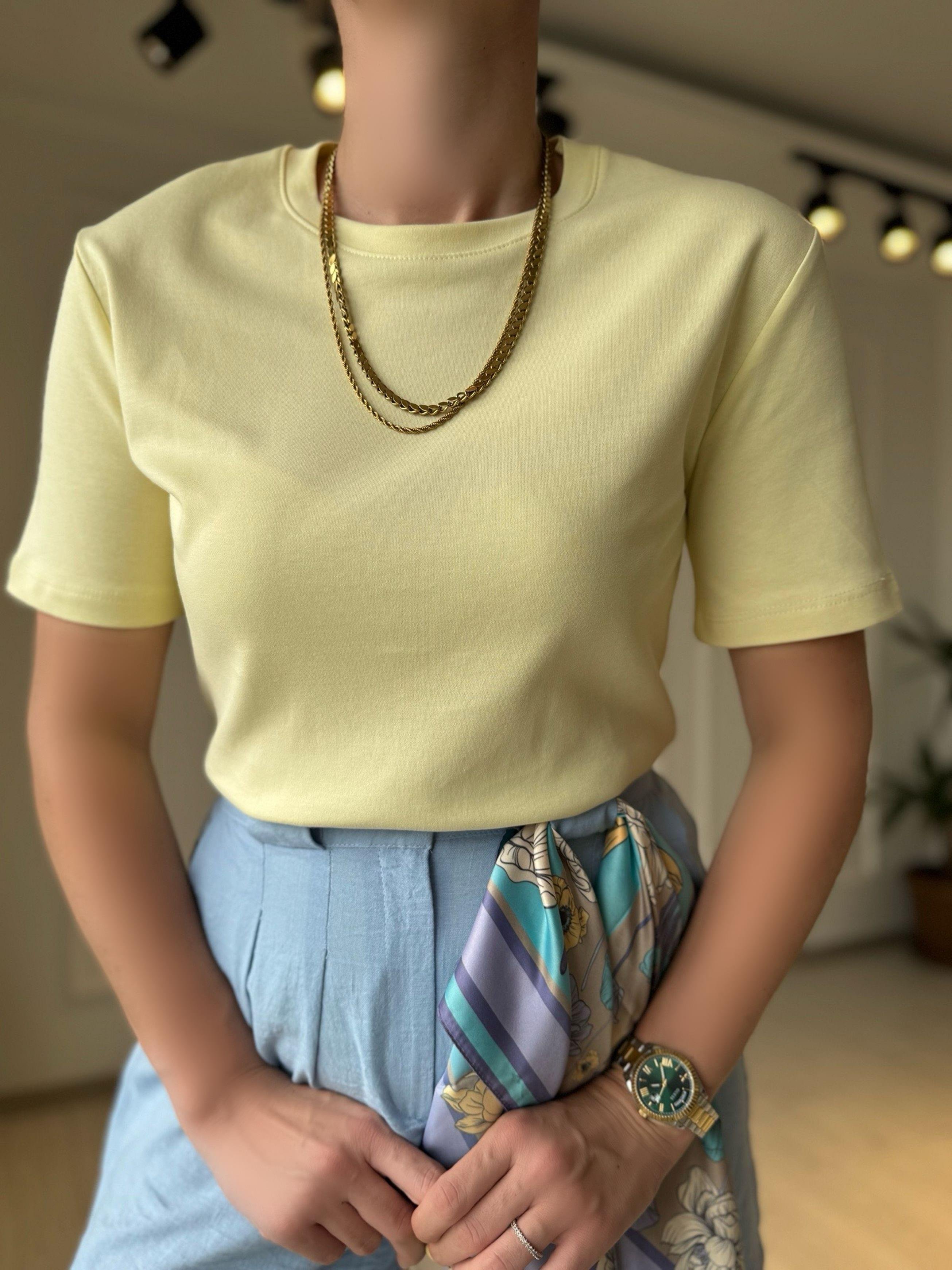TshirtMD Marka Etiketli Kısa Kollu Basic Tişört - Sarı