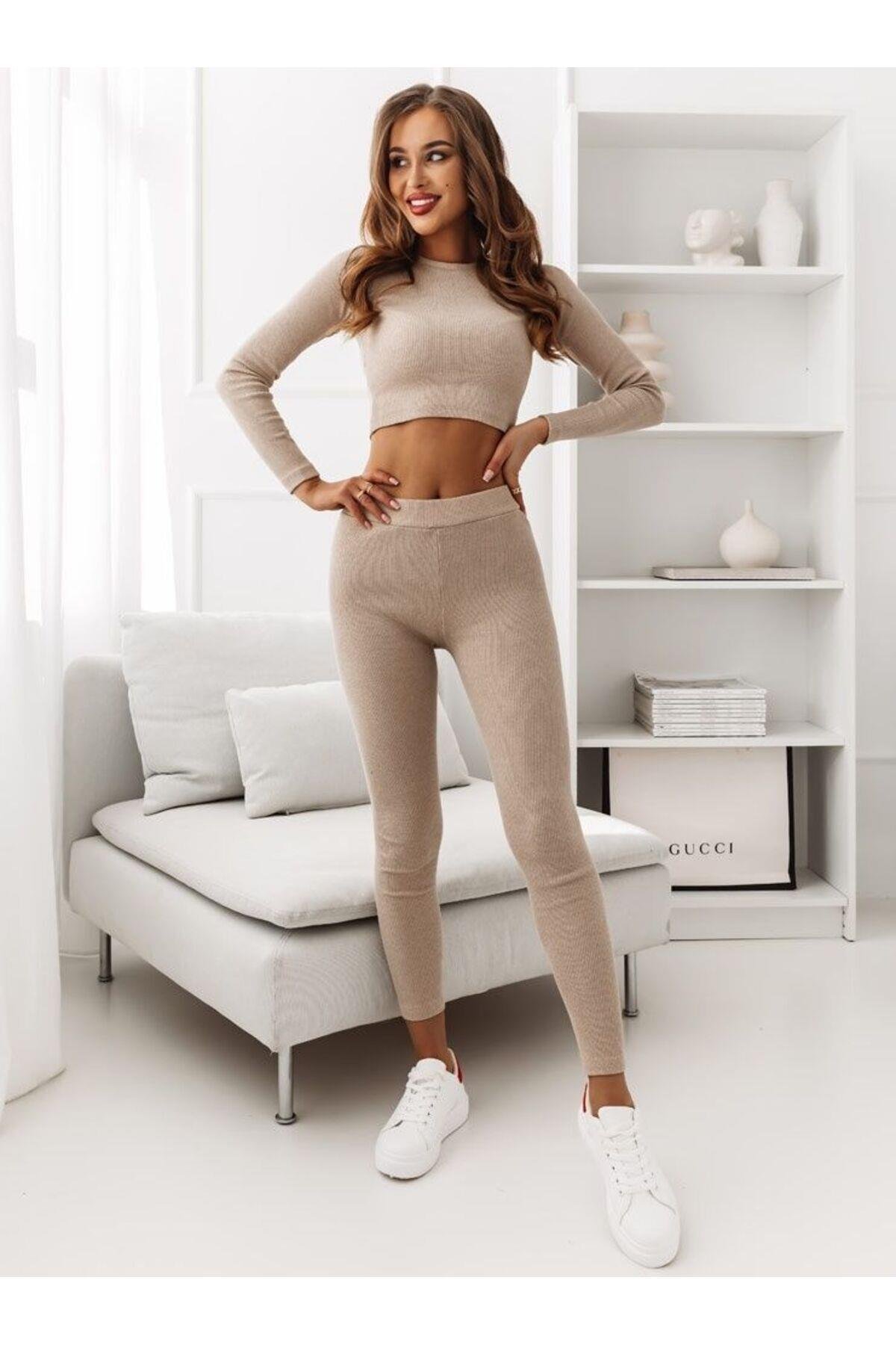 Tayt & Uzun Kollu Crop Takım