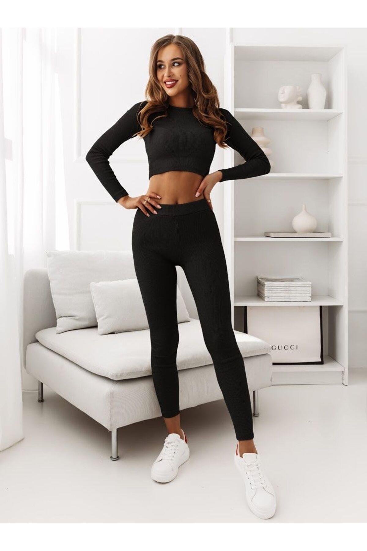 Tayt & Uzun Kollu Crop Takım
