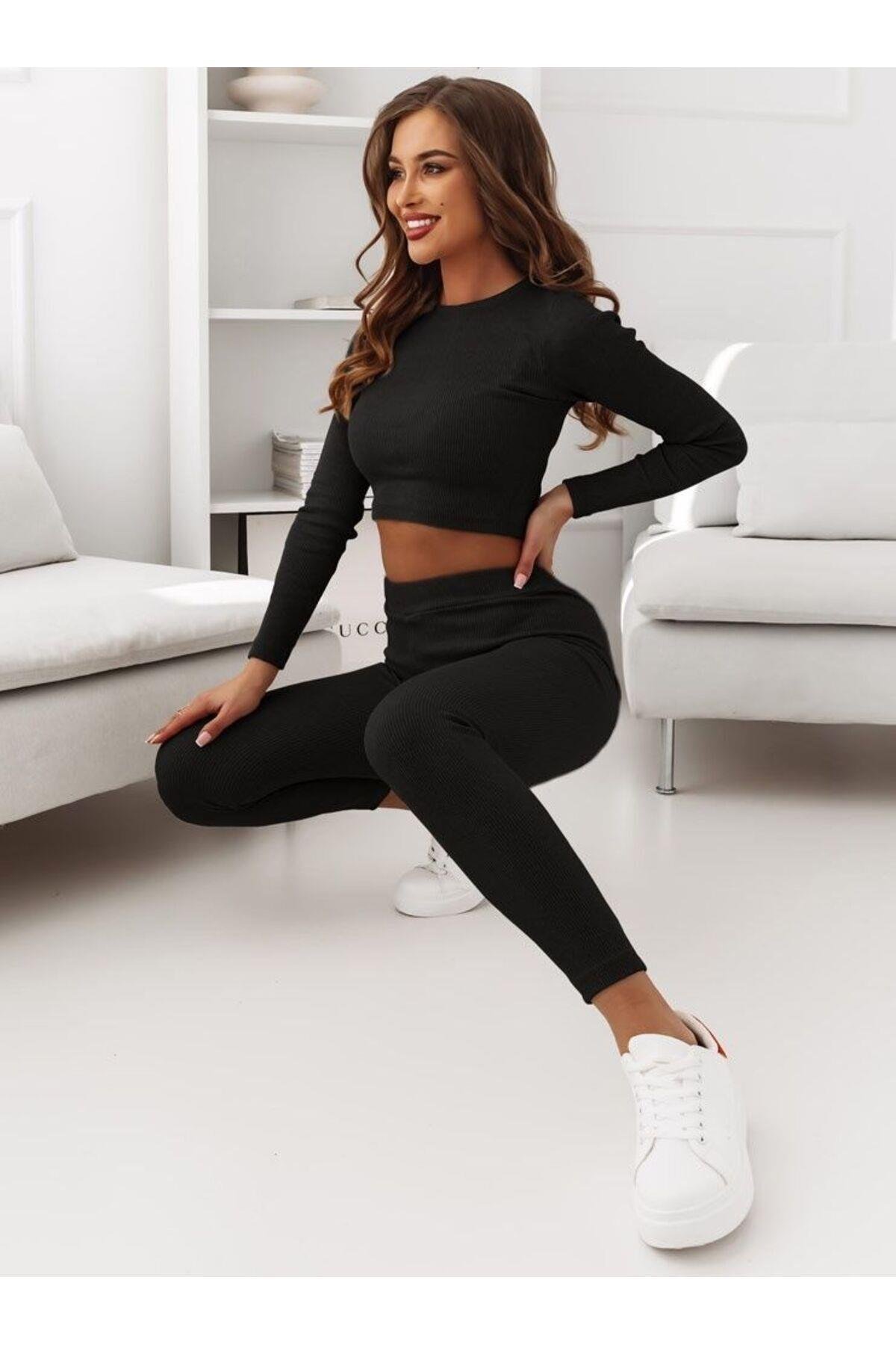 Tayt & Uzun Kollu Crop Takım