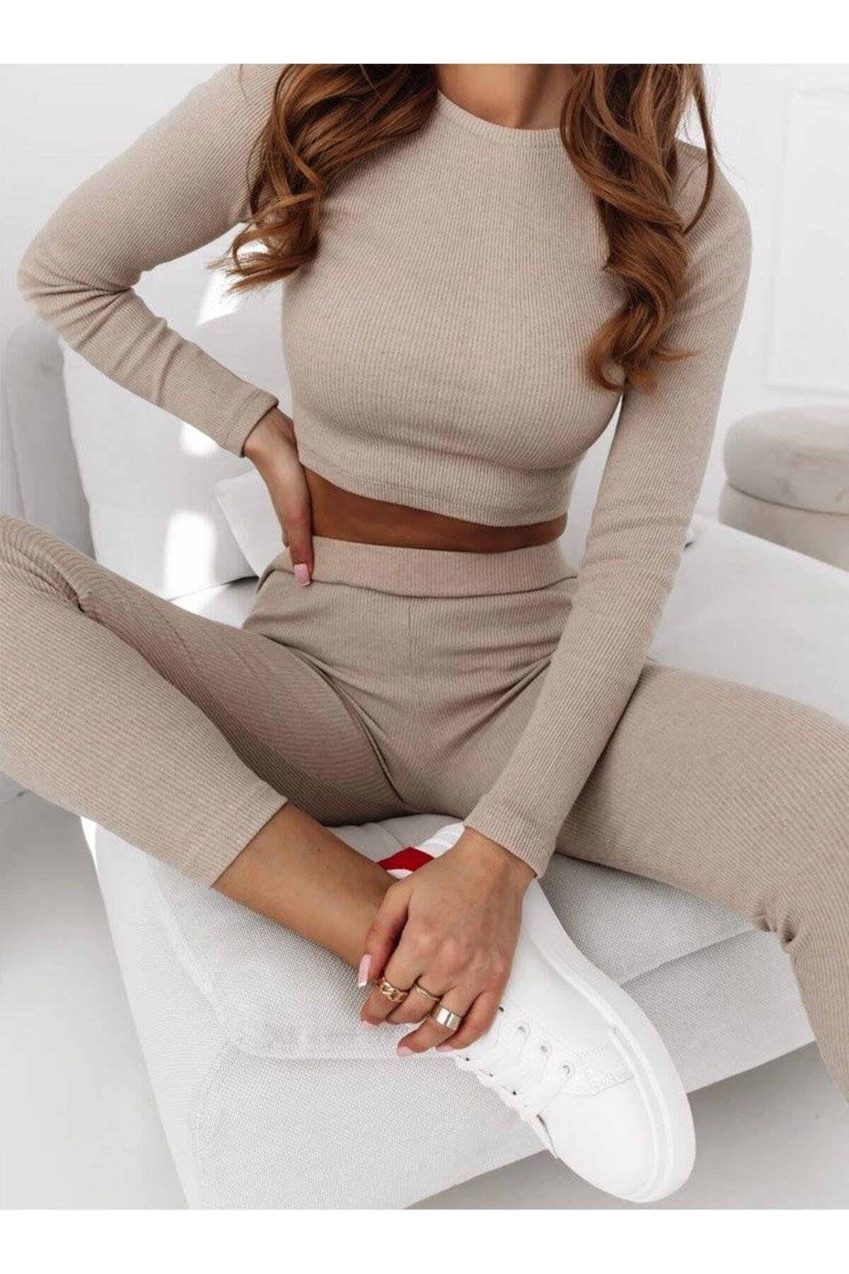 Tayt & Uzun Kollu Crop Takım