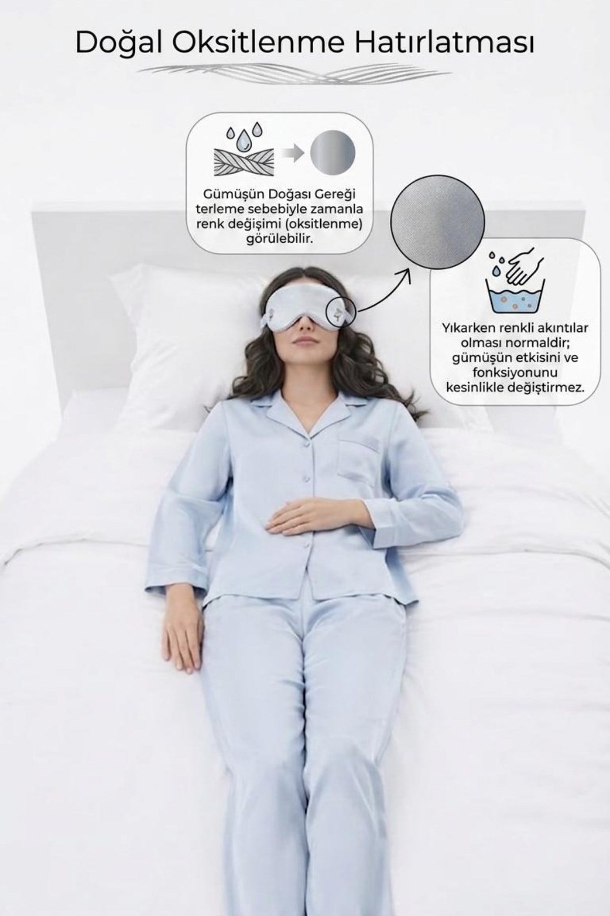 %99.9 Saf Gümüş Kaplı %100 İpek Saten Uyku Maskesi Göz Bandı (Oeko-Tex Sertifikalı Göz Maskesi)