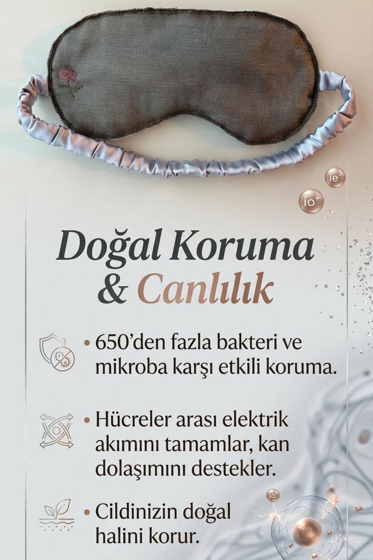 %99.9 Saf Gümüş Kaplı %100 İpek Saten Uyku Maskesi Göz Bandı (Oeko-Tex Sertifikalı Göz Maskesi)
