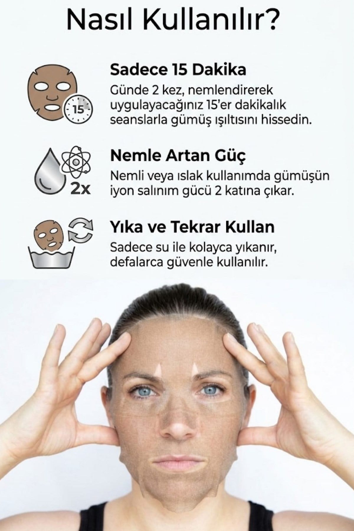 Doğal Işıltı ve Koruma: %100 Saf Gümüş Kaplı Kumaş Yüz Maskesi