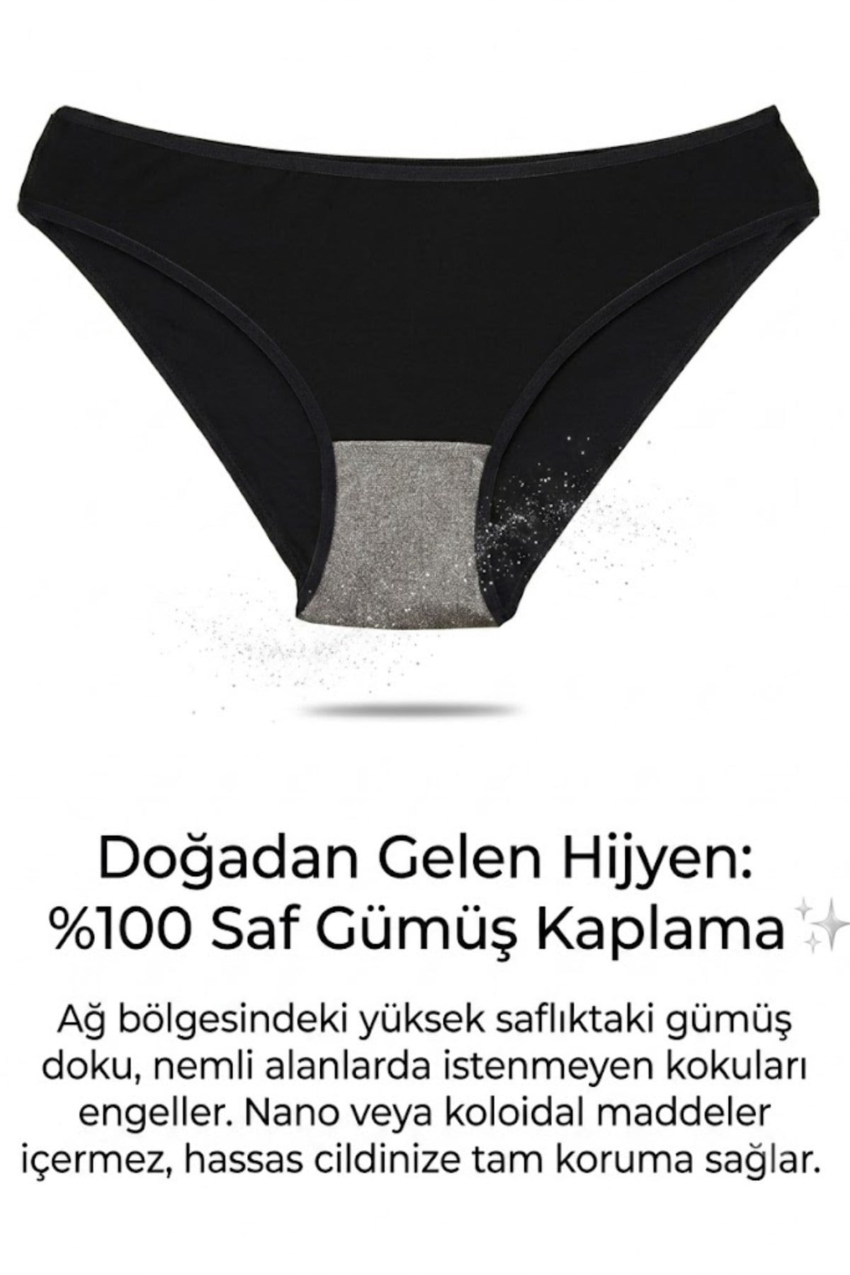 Silver Touch Saf Gümüş Dokulu Kadın Siyah Slip Sillage Külot