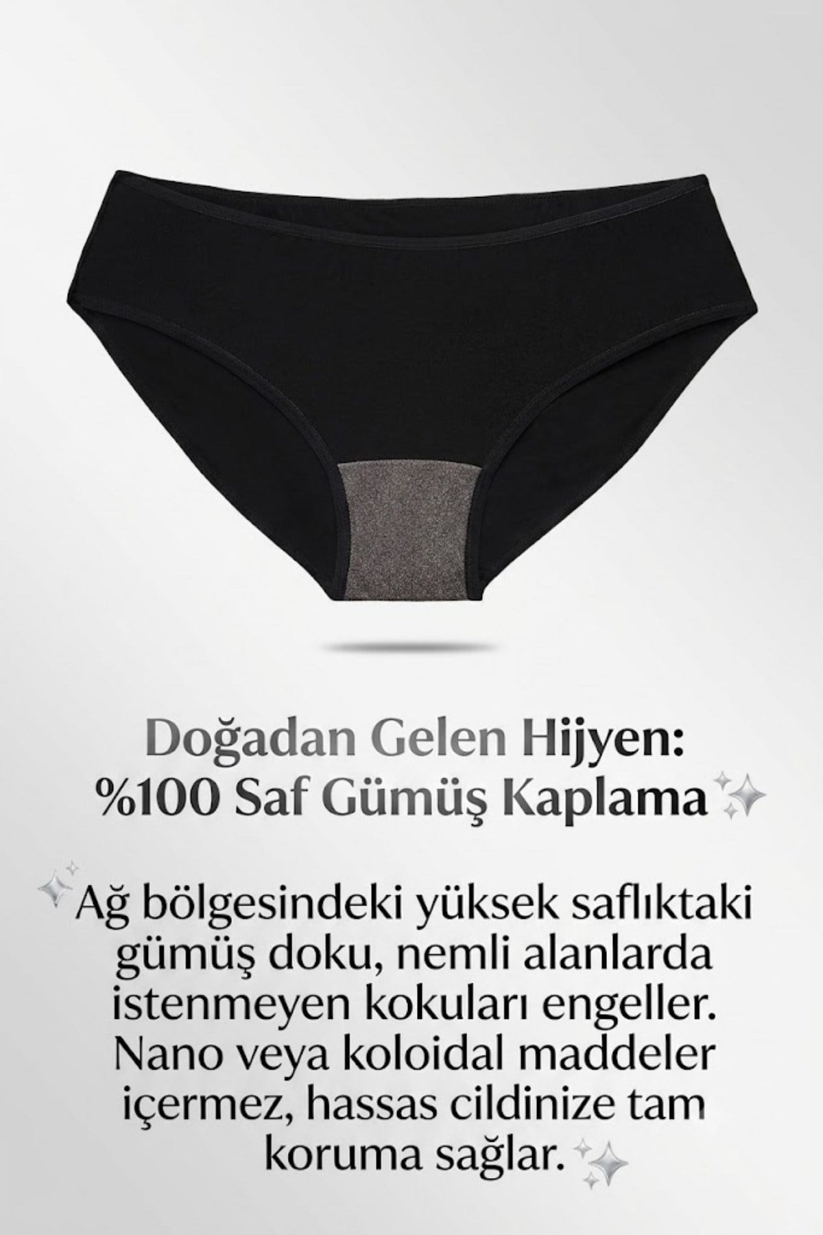 Silver Touch Saf Gümüş Dokulu Kadın Siyah Cover Savage Külot