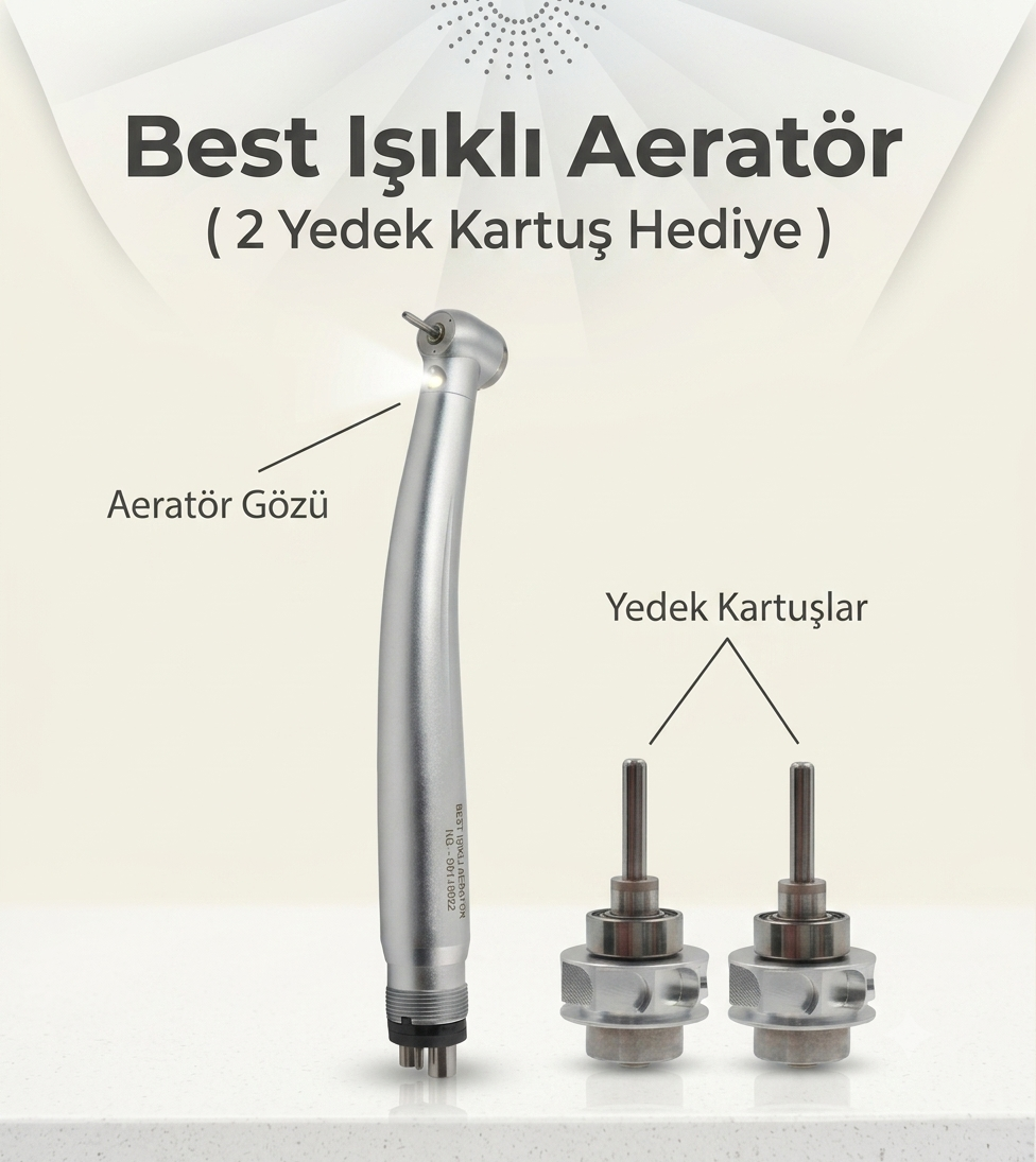 Best Işıklı Aeratör  - 2 Kartuş Hediye ( Kaliteli Seramik Rulman )BEST Best Işıklı Aeratör Başlığı + 2 Yedek Kartuş Hediye | LED Aydınlatmalı - DENTAL CEPTE