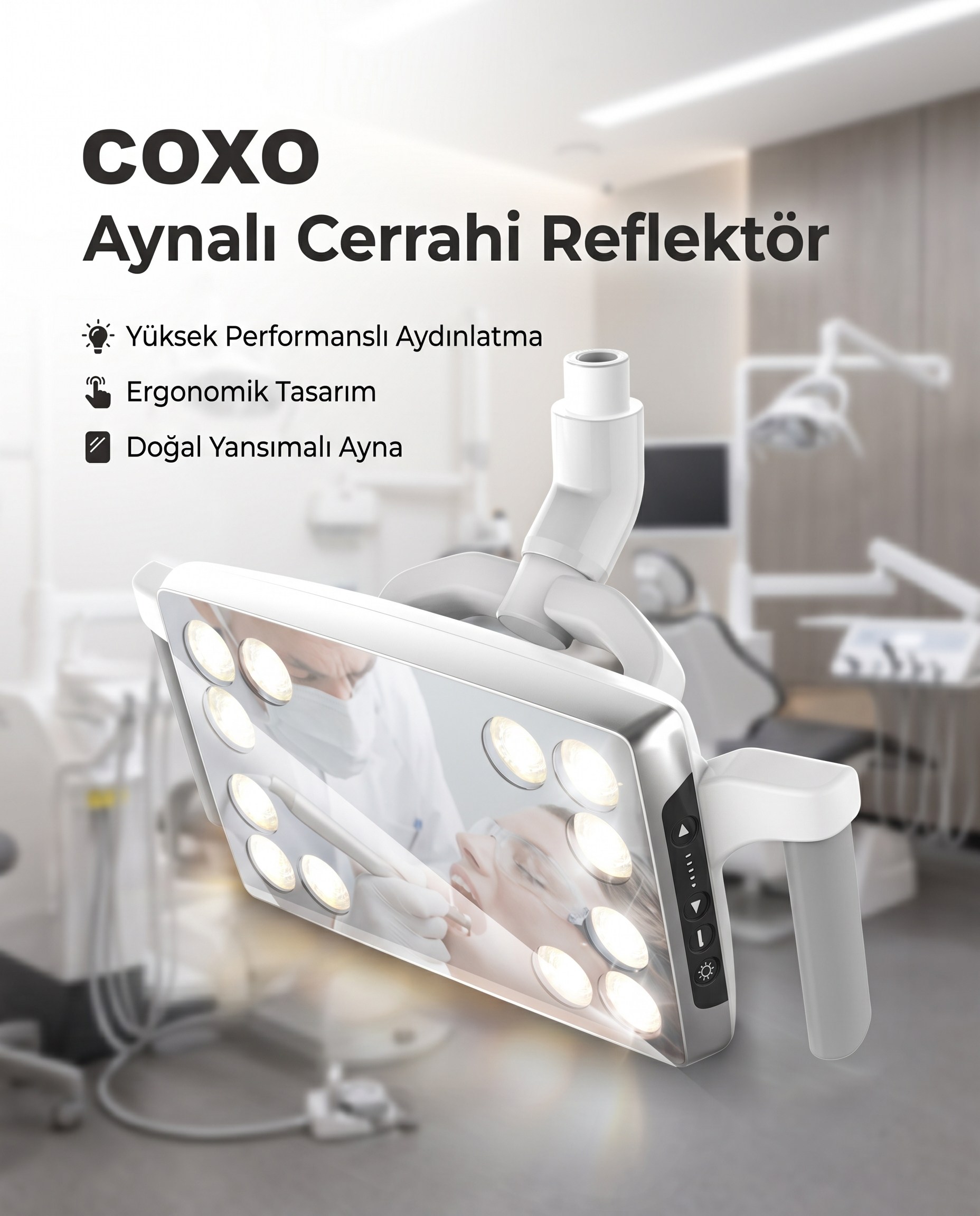 Coxo Aynalı Cerrahi ReflektörCOXOCoxo Aynalı Cerrahi Reflektör | Diş Üniti LED Reflektör Lambası - DENTAL CEPTE