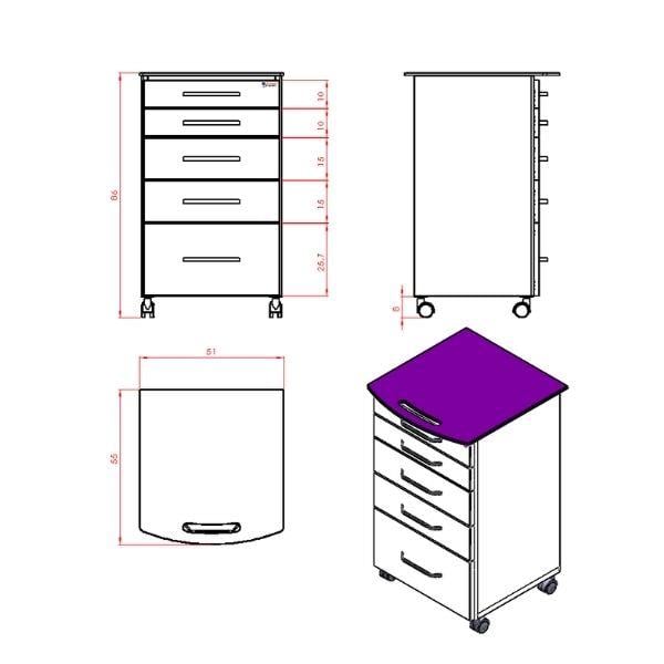 Dental CMMD-5 Cam Tezgahlı Mobil DolapBD