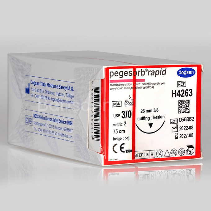 Doğsan Pegesorb Rapid Sütur 3/0 26 3/8 Keskin▼,75cm