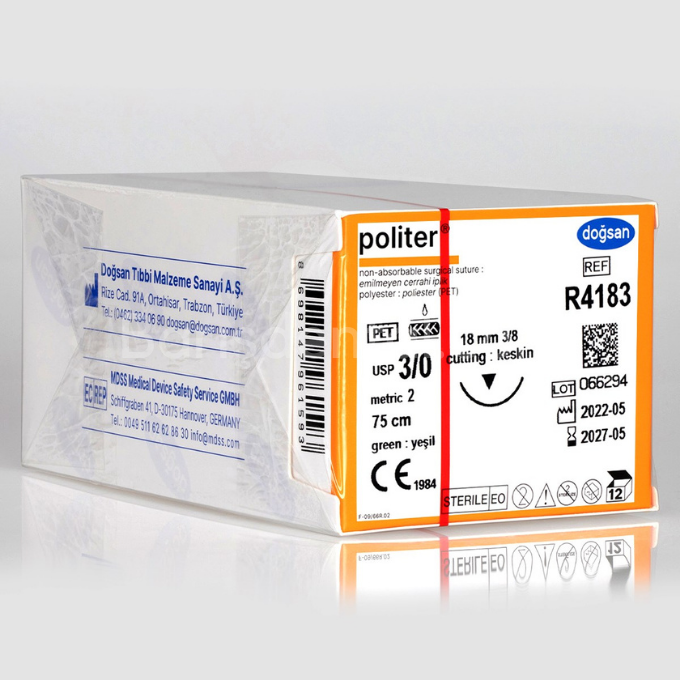 Doğsan Politer Sütur 3/0 18 3/8 Keskin (▼),75cm