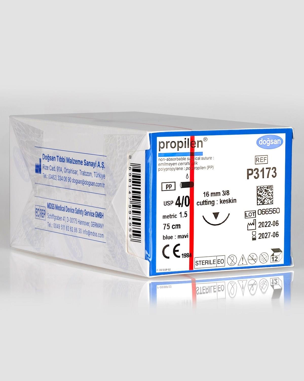 Doğsan Propilen Sütur 4/0 16 3/8 Keskin(▼),75cm