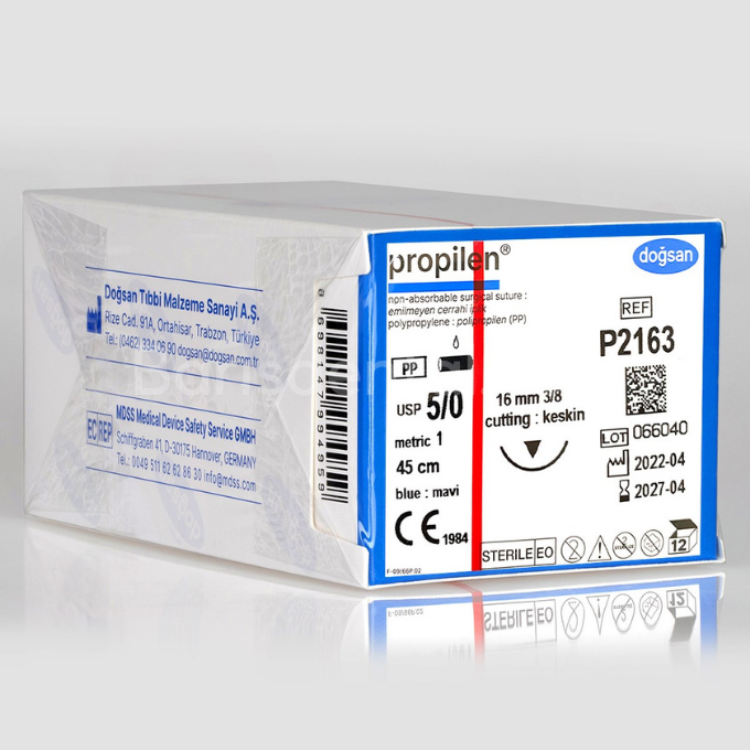 Doğsan Propilen Sütür, 5/0, 16, 3/8, Keskin (▼), 45cm
