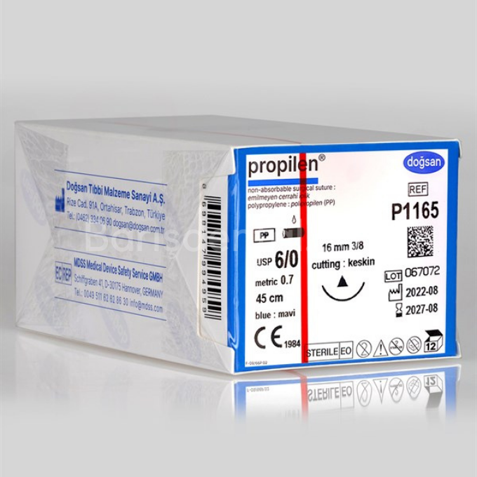 Doğsan Propilen Sütür, 6/0, 16, 3/8, Keskin (Δ), 45cm
