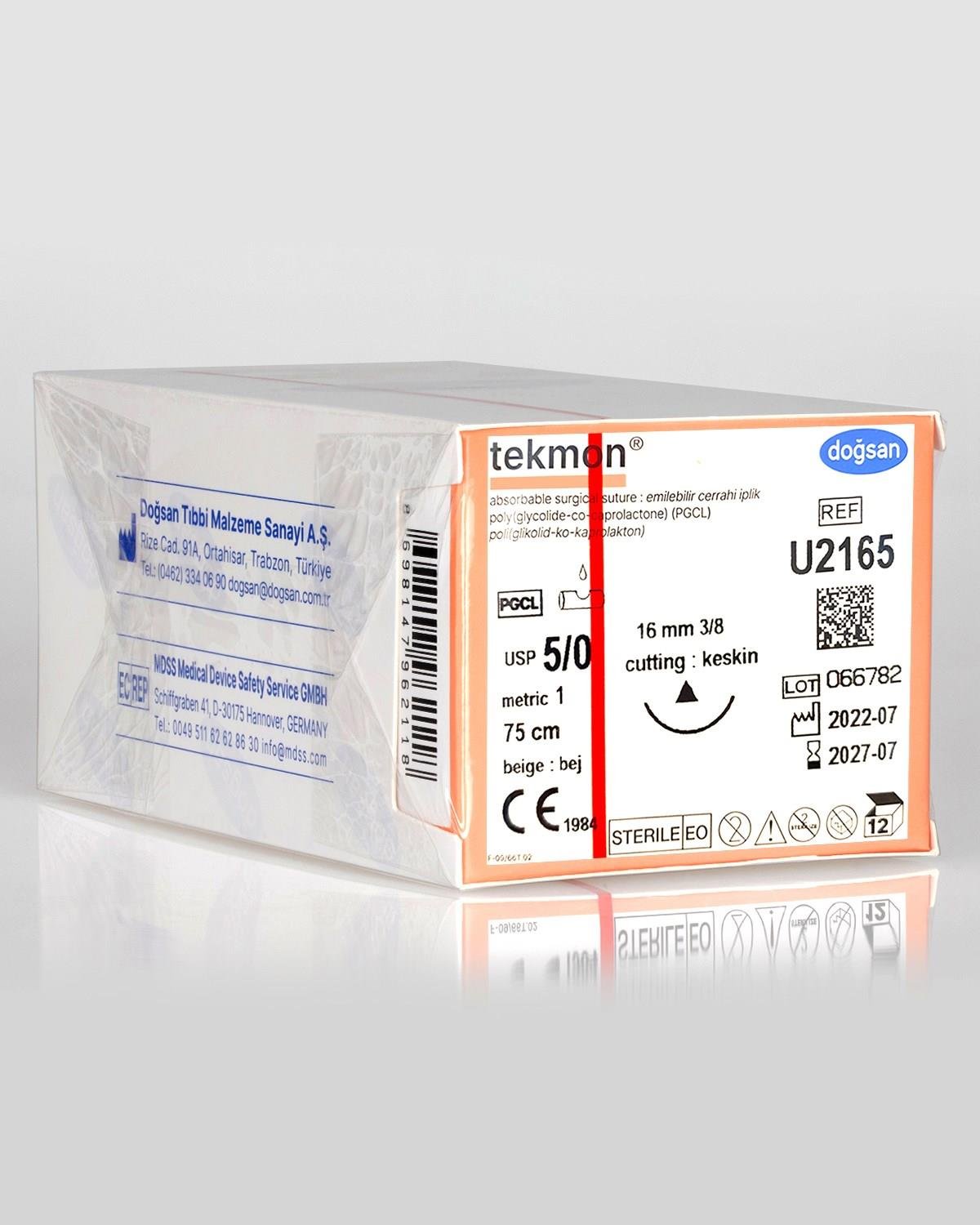 Doğsan Tekmon Bej Sütür 5/0 16 3/8 Keskin(Δ),75cm