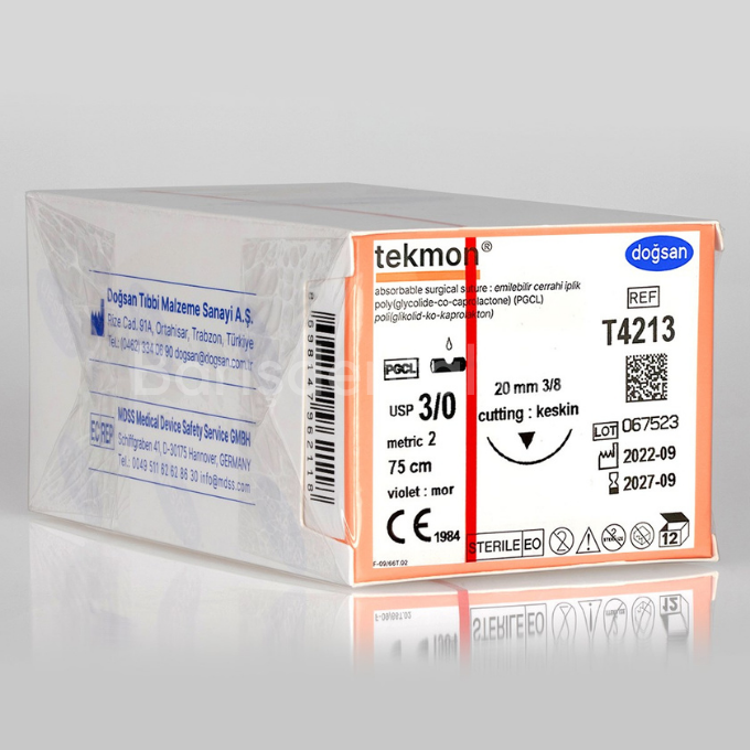 Doğsan Tekmon Sütur 3/0 20 3/8 Keskin(▼),75cm