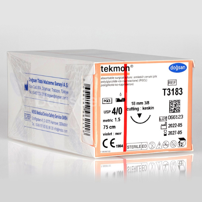 Doğsan Tekmon Sütur 4/0 18 3/8 Keskin(▼),75cm