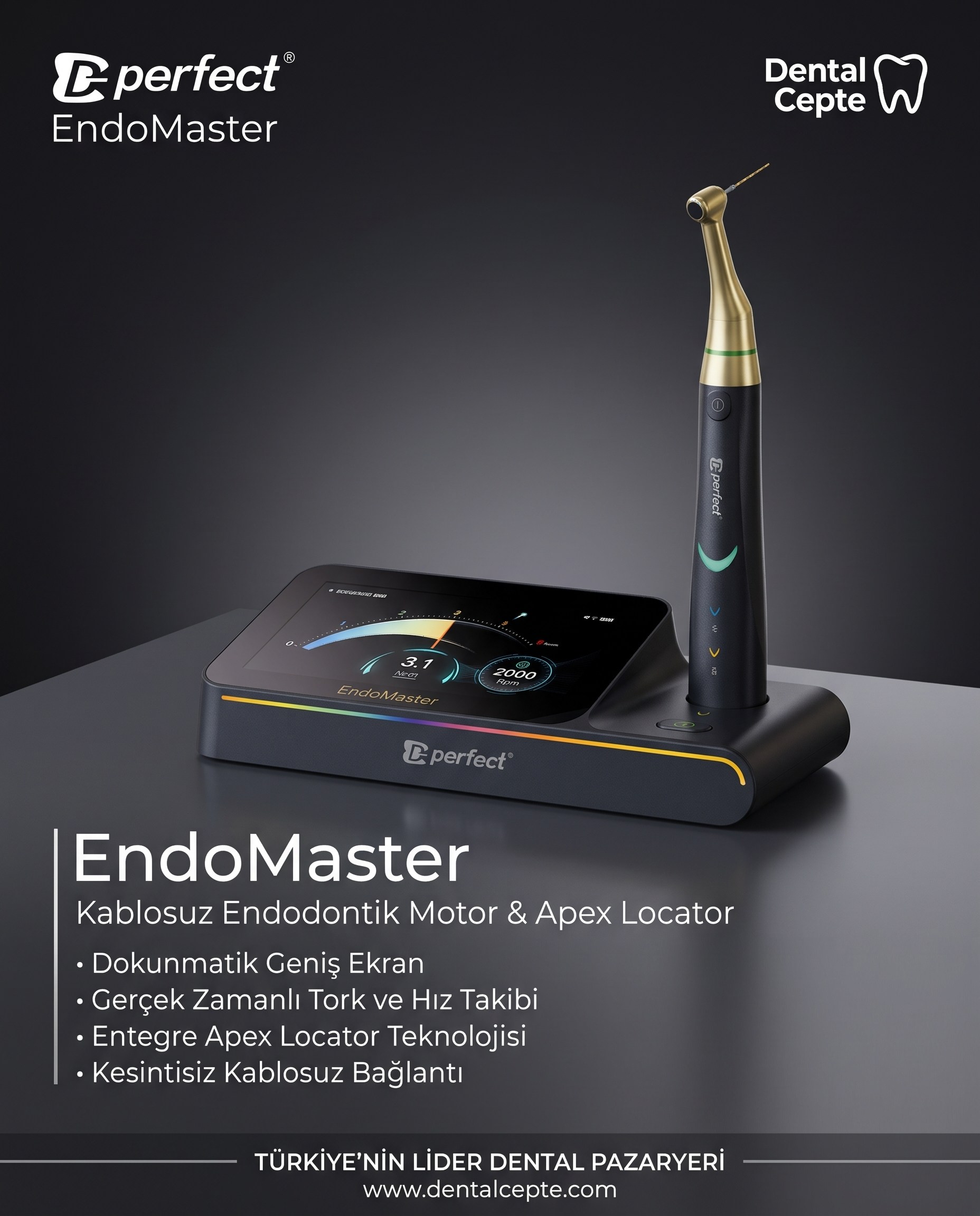 E-Perfect EndoMaster Kablosuz Endomotor & Entegre Apex LocatorD-PERFECT ENDOE-Perfect EndoMaster Kablosuz Endomotor & Entegre Apex Locator | Dental Cepte