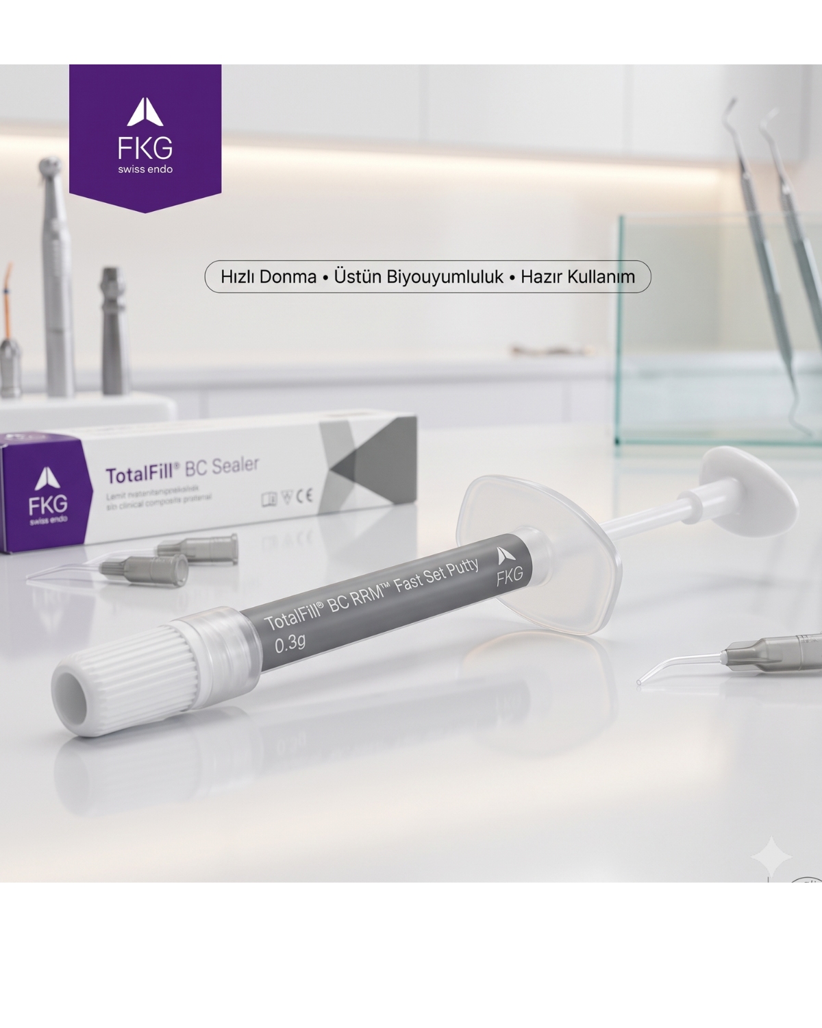FKG TotalFill BC RRM  FAST SET PUTTY Kök Kanal Dolgu PatıFKG DENTALFKG TotalFill BC RRM Fast Set Putty Biyoseramik Kök Kanal Tamir Materyali 0.3 g - DENTAL CEPTE