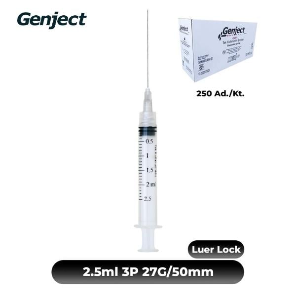 Genject Kilitli (LUER-LOCK) Enjektör ve İğneler 27G 2.5ml 3P 27G/ 50MM