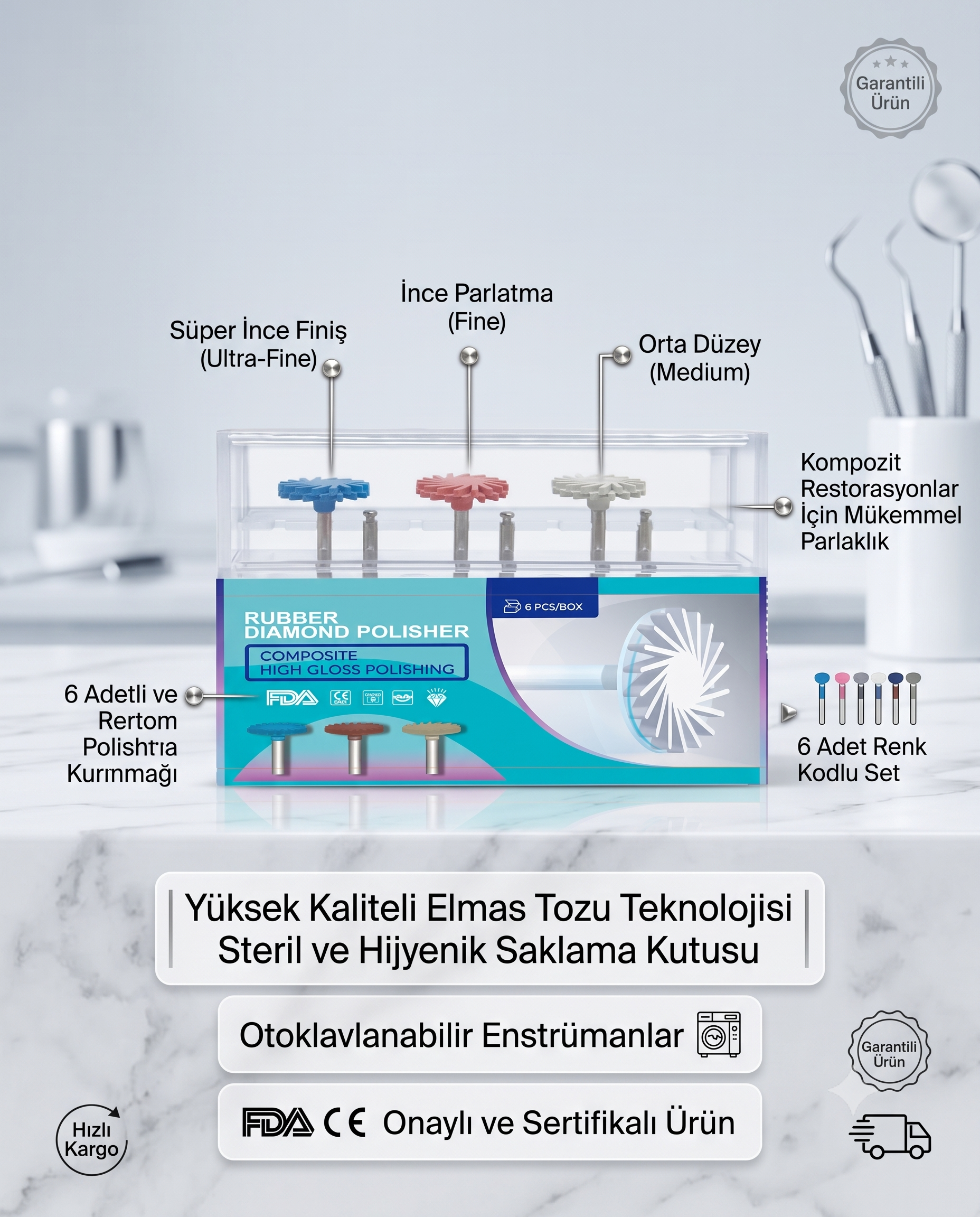 Kompozit Cila Parlatma Sprial Lastik Seti - 6'lı Elmas PartiküllüDİAMOND