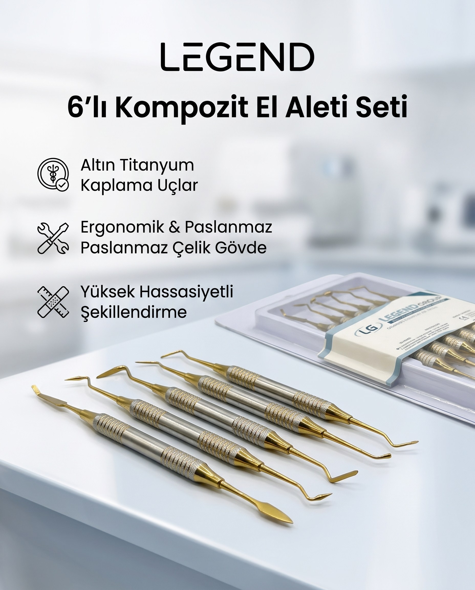 Legend Estetik Kompozit Şekillendirme El aleti Seti 6 liLEGEND DENTALLEGEND DENTAL 6 LI KOMPOZİT EL ALETİ SETİ - DENTAL CEPTE
