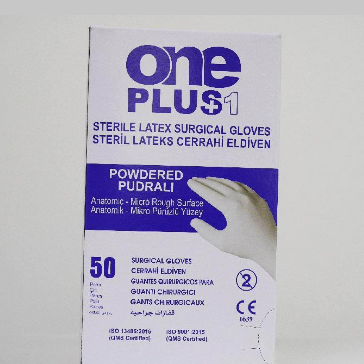 One Plus Beyaz Latex Pudralı Cerrahi Muayene Eldiven 50 lik Paket