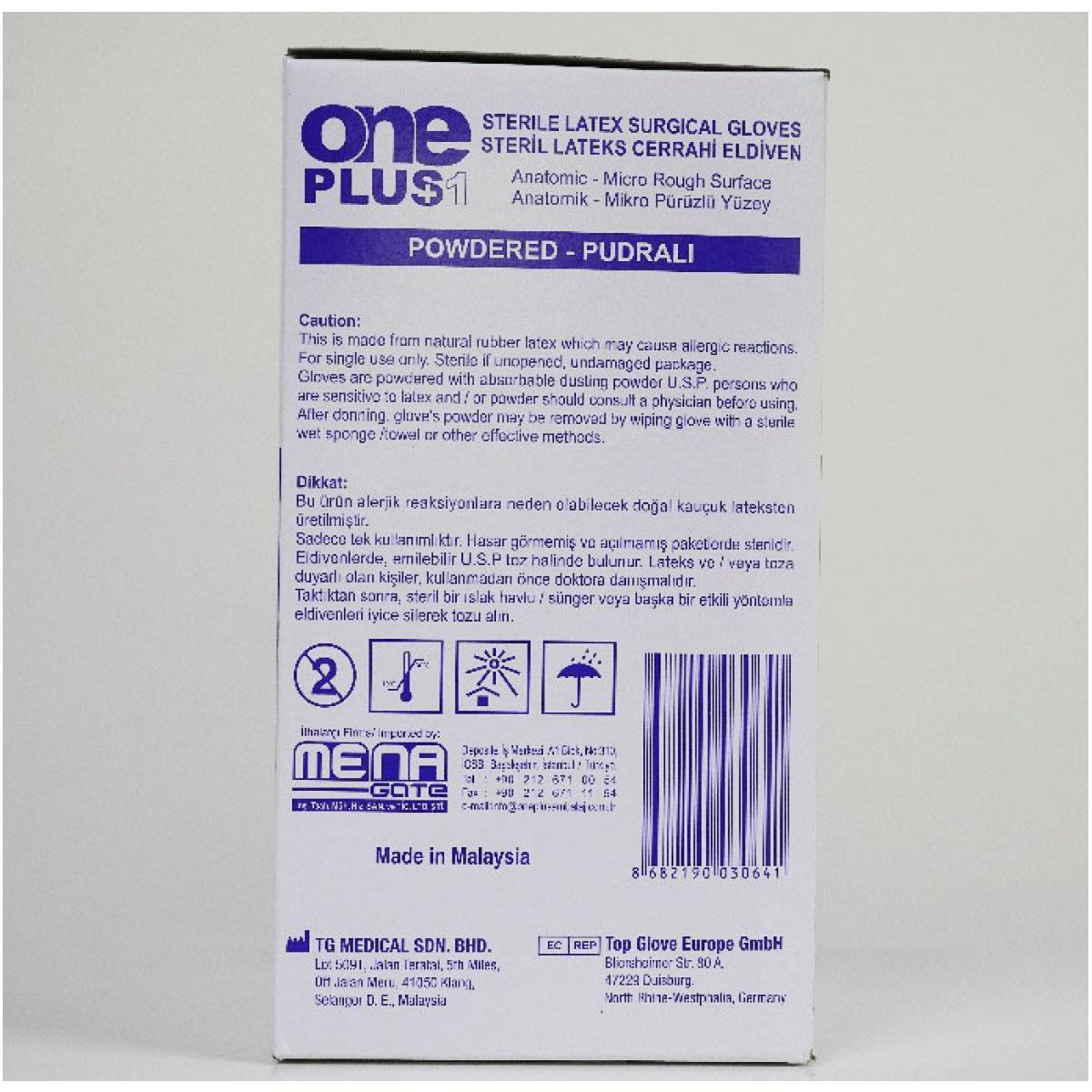 One Plus Beyaz Latex Pudralı Cerrahi Muayene Eldiven 50 lik Paket