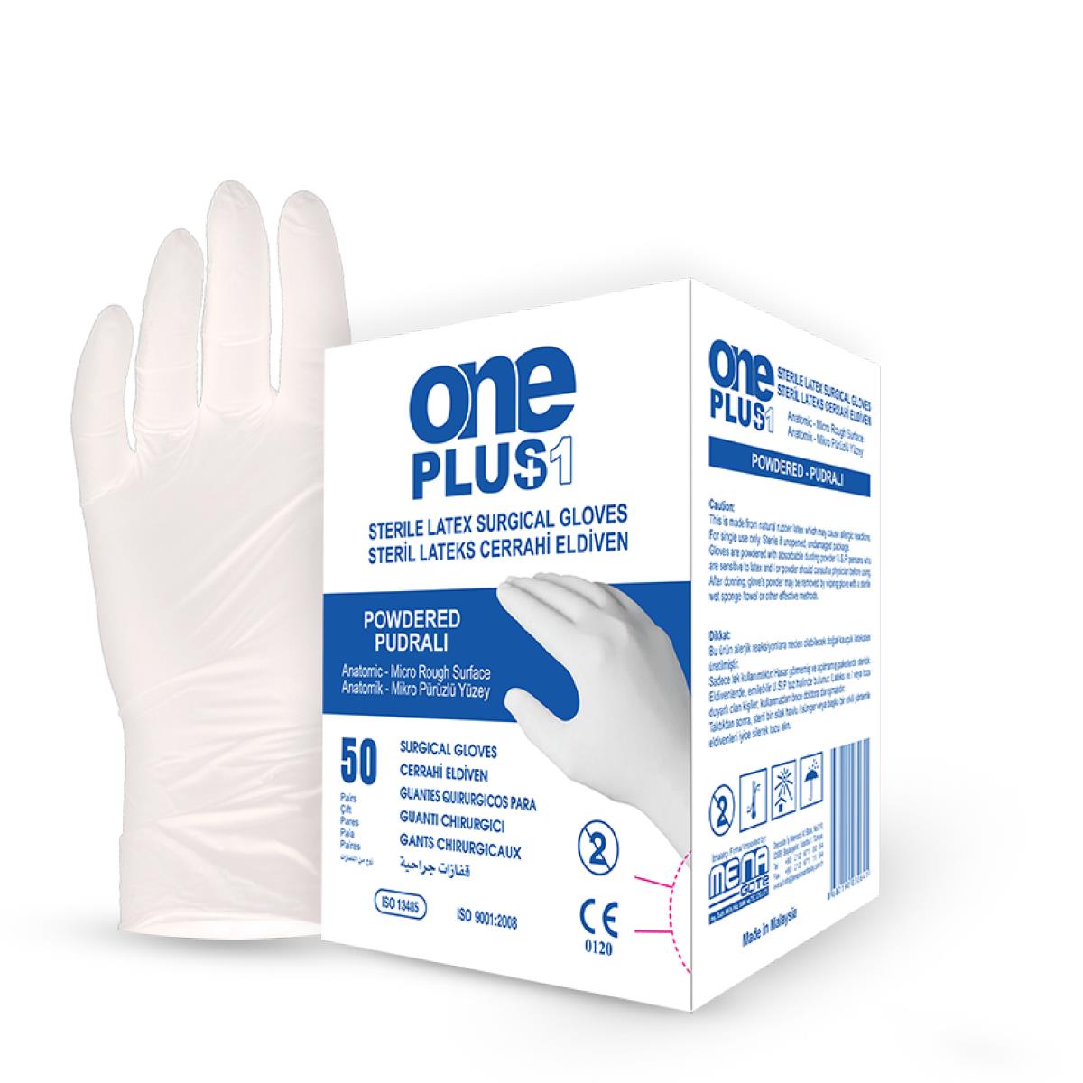 One Plus Beyaz Latex Pudralı Cerrahi Muayene Eldiven 50 lik Paket