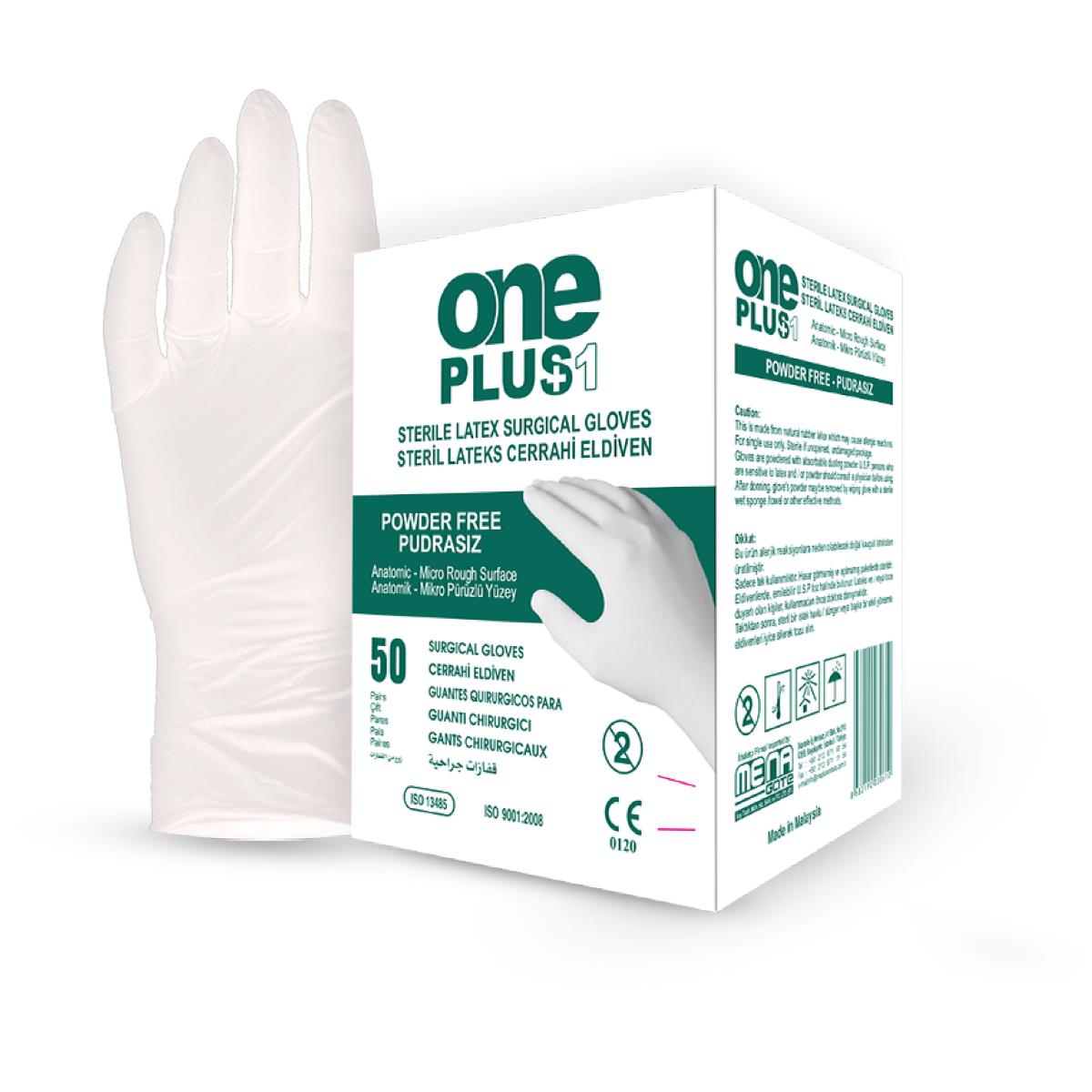 One Plus Beyaz Latex Pudrasız Cerrahi Muayene Eldiven 50 lik Paket