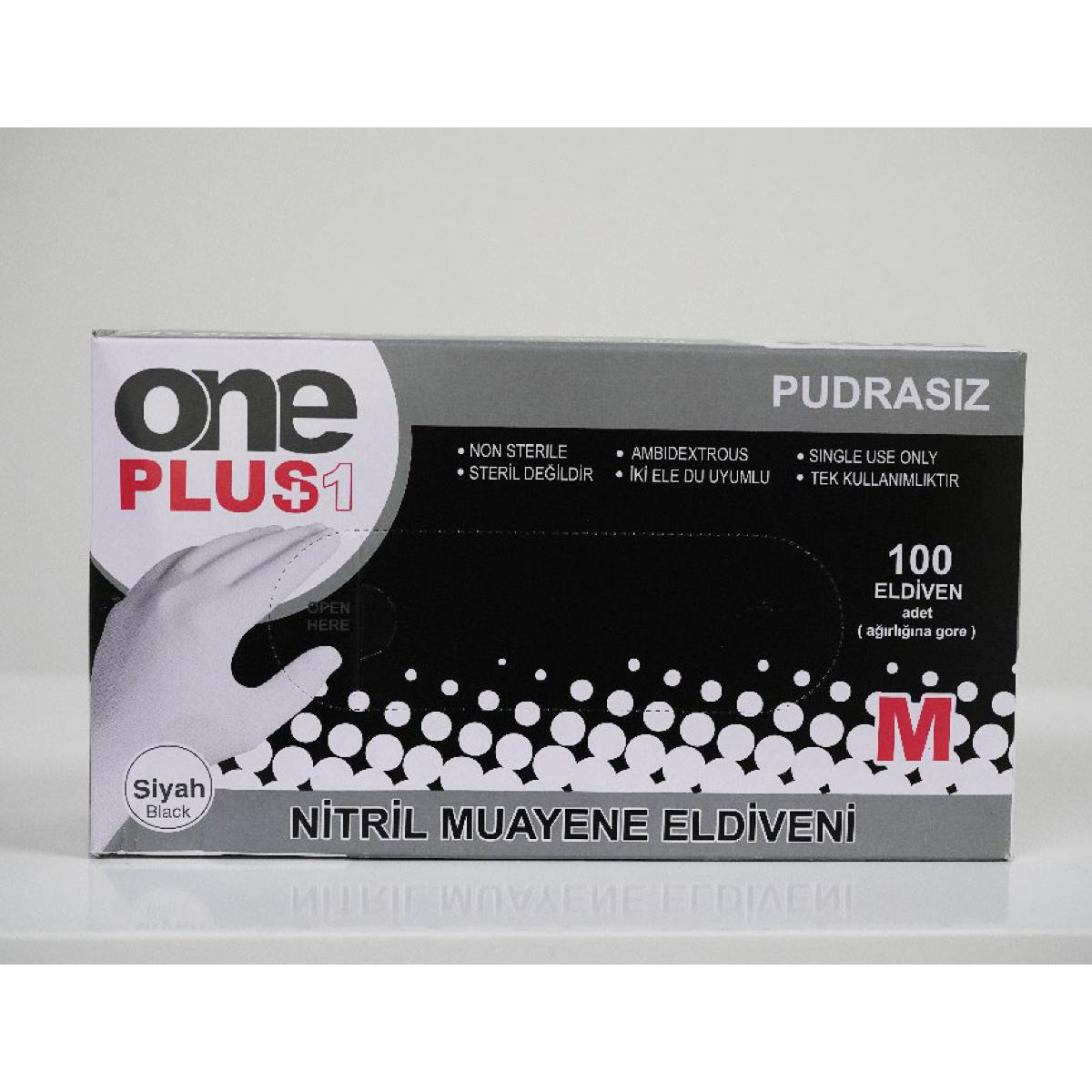 One Plus Siyah Nitril Pudrasız Muayene Eldiven