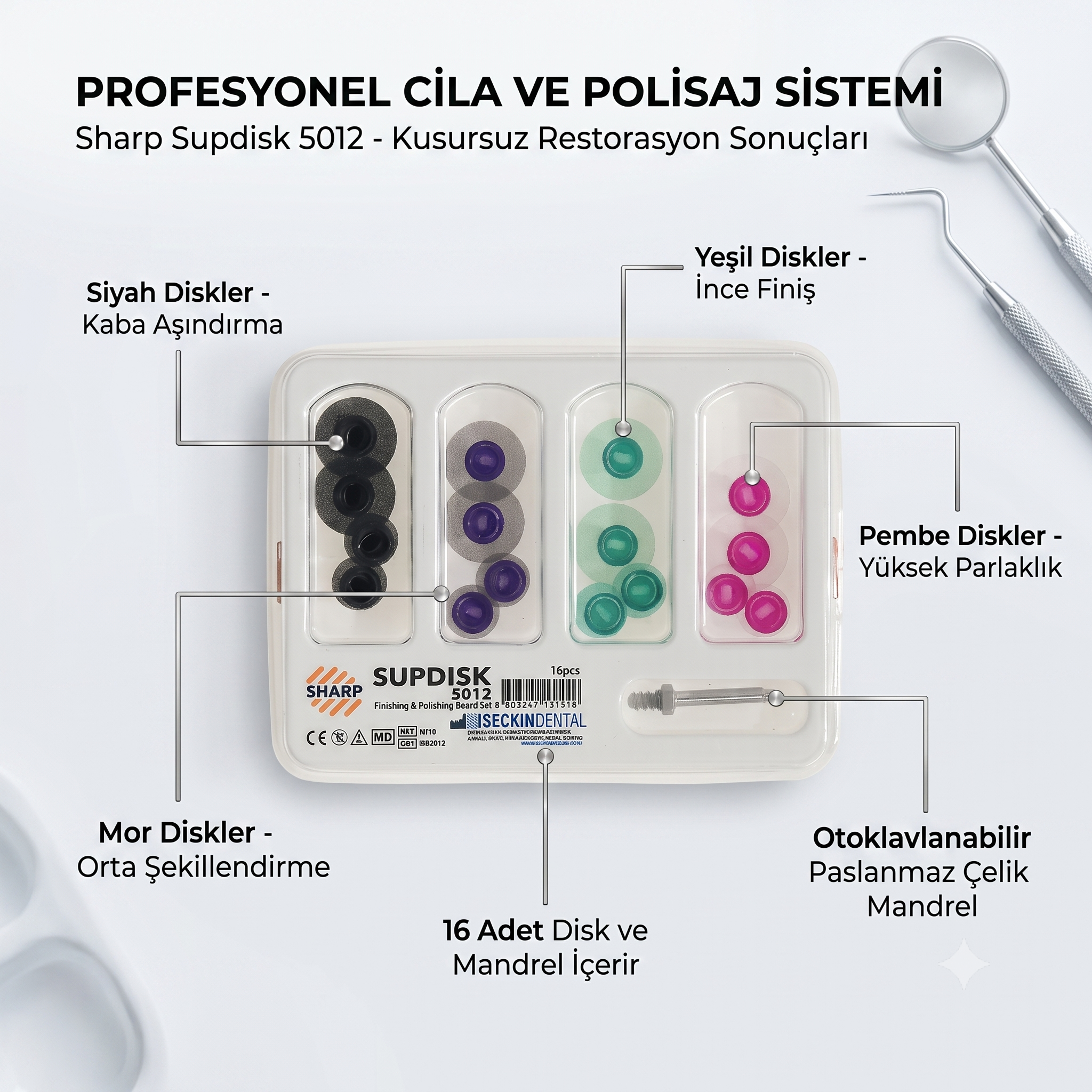 SHARP Subdisk Cila Disk Seti Mandrenli - 16lı PktSHARPSharp Supdisk 5012 Polisaj Seti - 16 Adet Karışık | DENTAL CEPTE