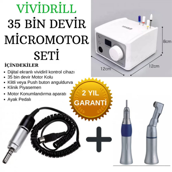 Vividril 35 bin Devir Mikromotor ( Dijital Kasa) + Anguldurva+ Piyasemen Seti (GARANTİLİ)
