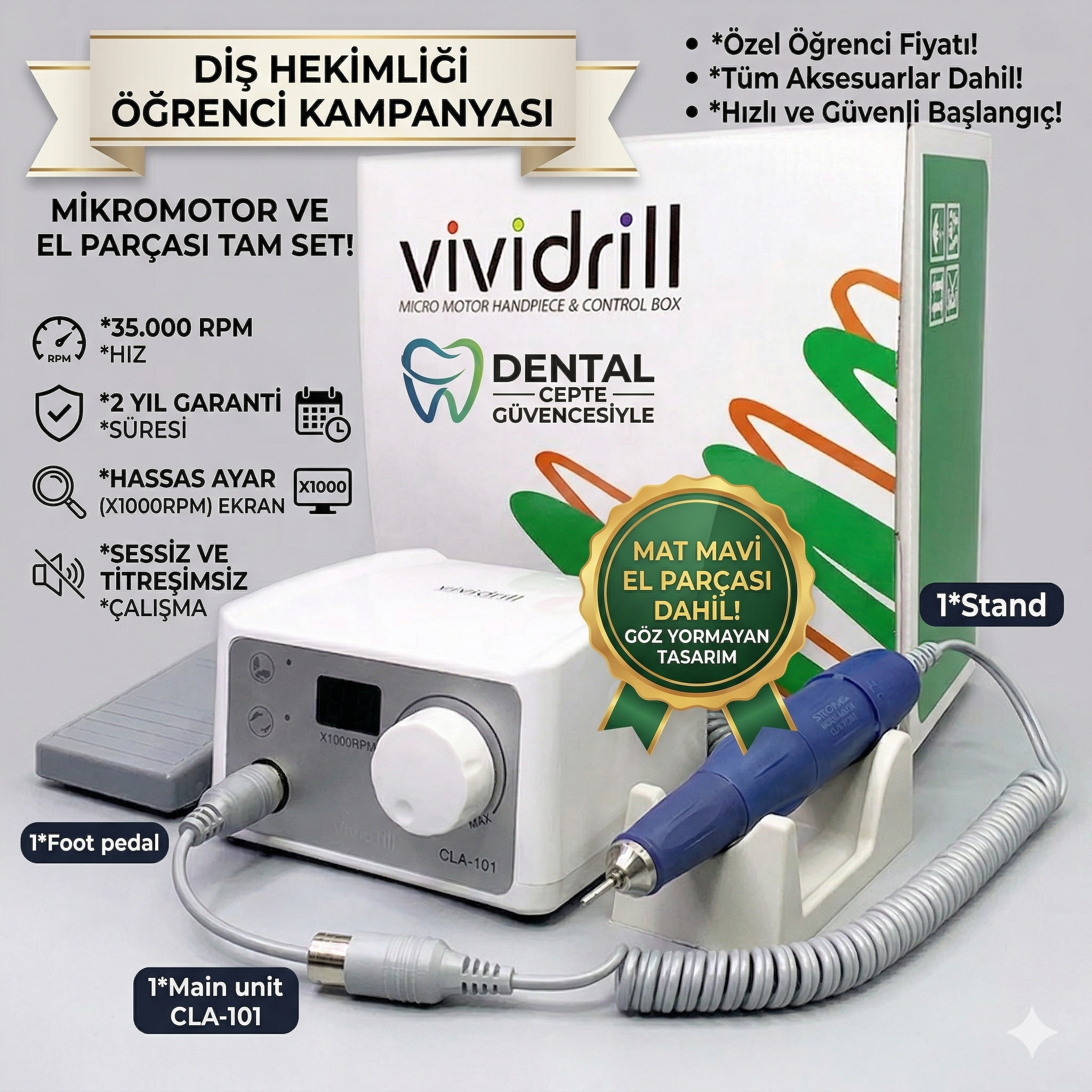 Vividrill 35 bin Devir Dijital Ekranlı Mikromotor-Teknisyen TipiVİVİDRİLVİVİDRİL, Vividrill 35 bin Devir Dijital Ekranlı Mikromotor-Teknisyen Tipi, DENTAL CEPTE  - TÜRKİYE'NİN EN İYİ DİŞ DEPOSU,