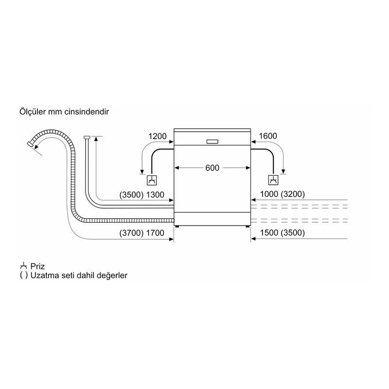 Bosch SMS6ENY60T 6 Programlı 13 Kişilik Gri Cam Bulaşık Makinesi