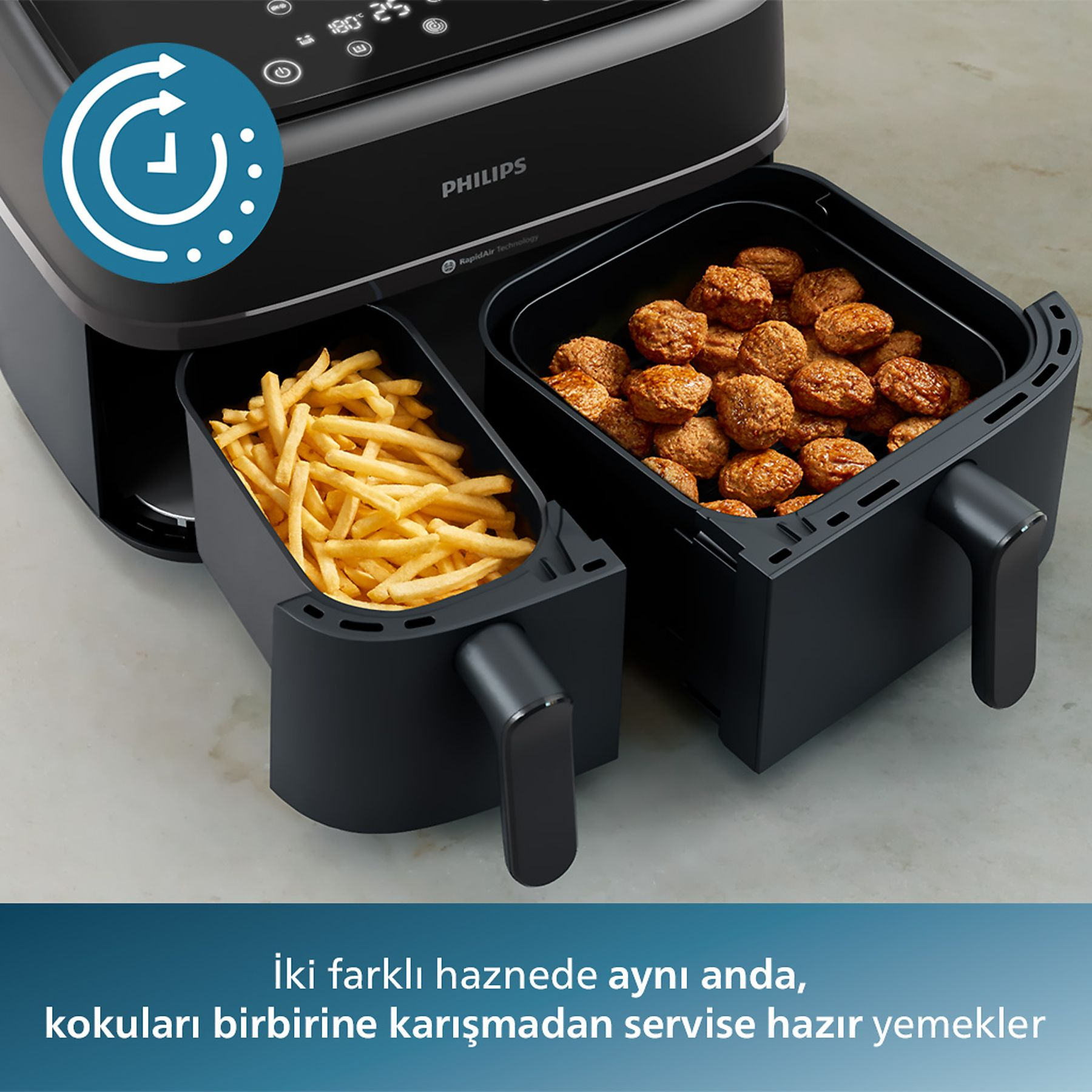 Philips Airfryer 3000 Serisi NA350/00 Çift Hazneli 9 lt Yağsız Fritöz