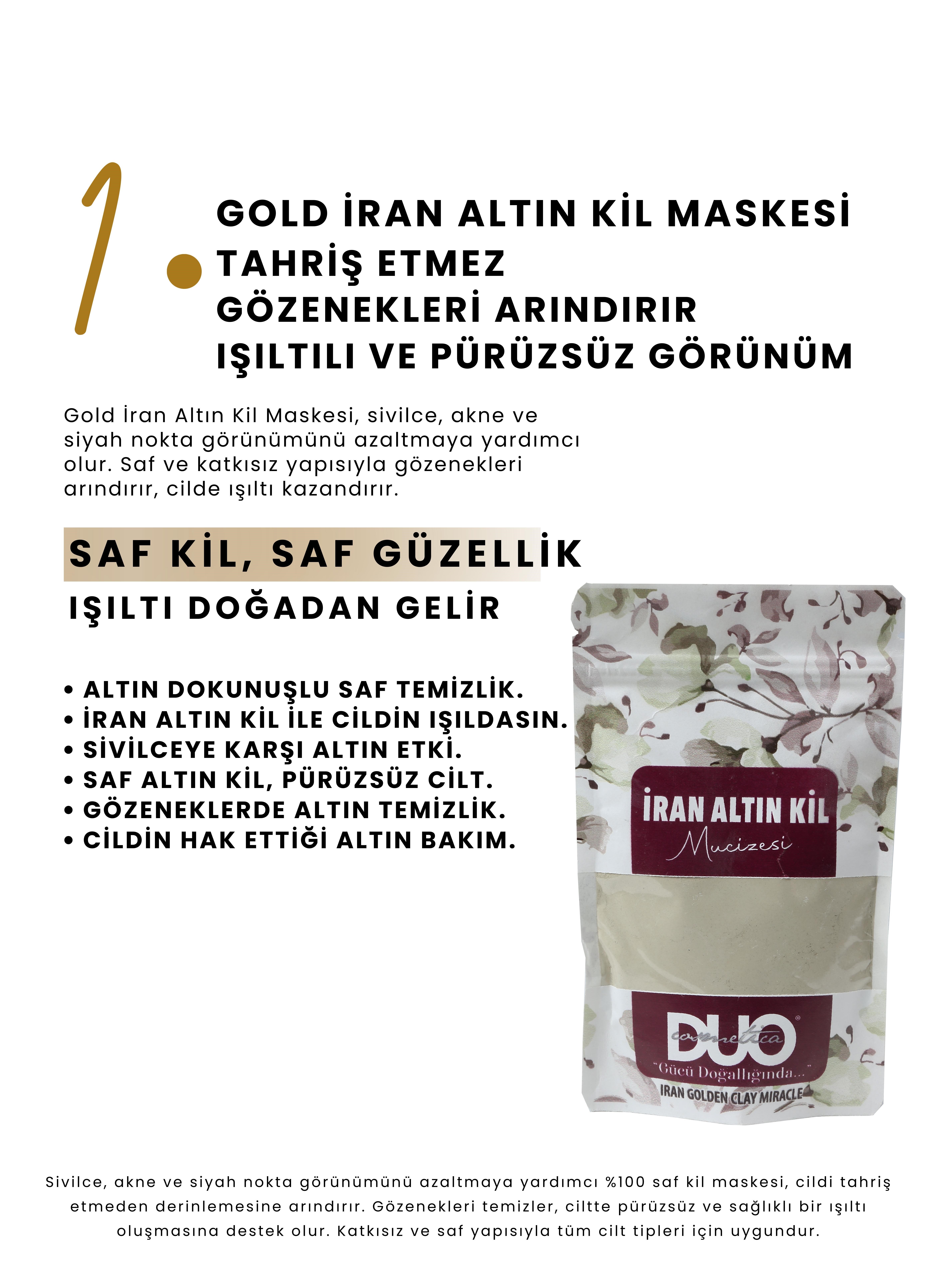  Gold Saf İran Altın Kil Maskesi Tahriş etmez