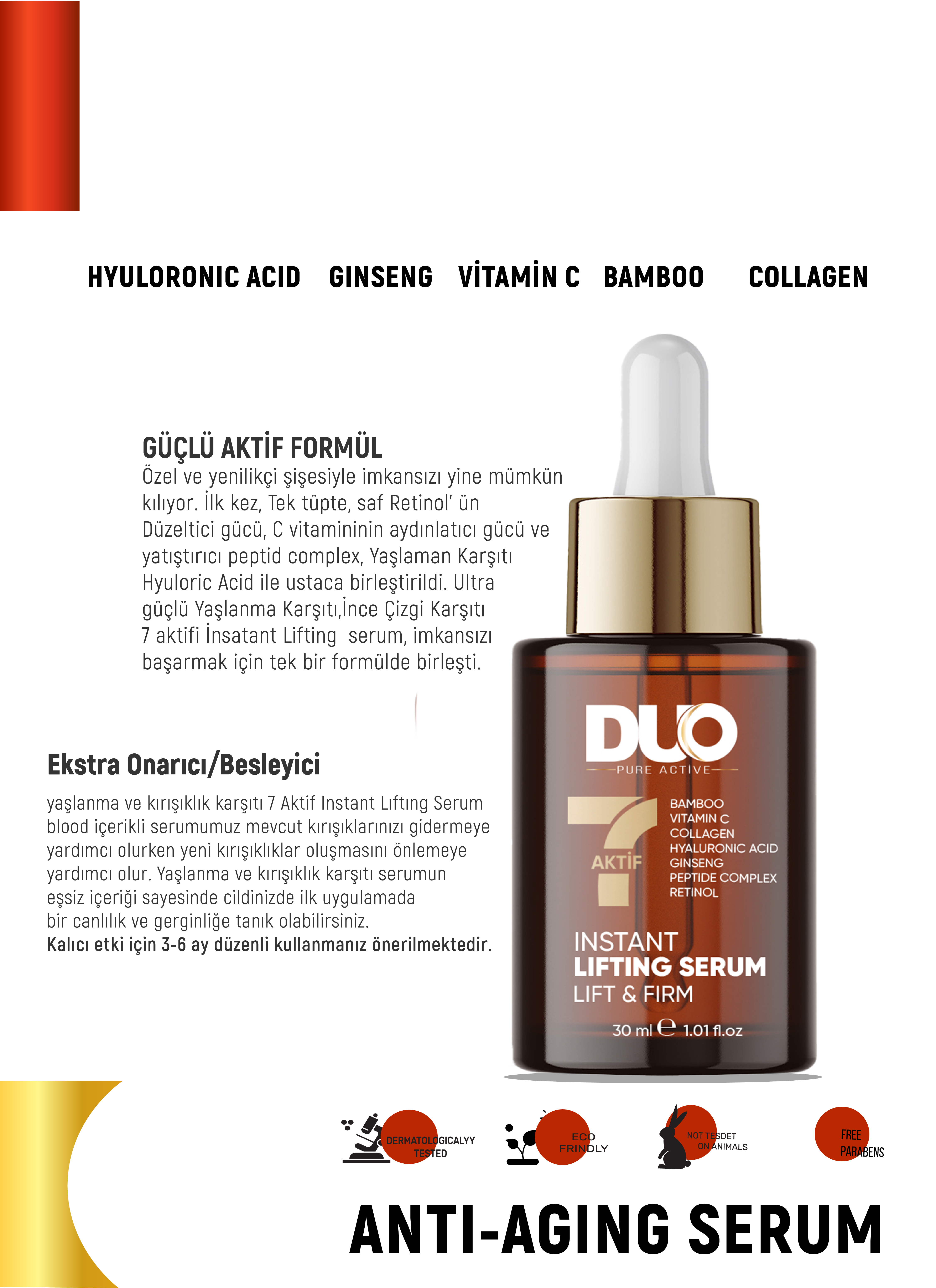 Yaşlanma İnce Çizgi Karşıtı 7 Kat Güçlü İnstant Lifting Serum