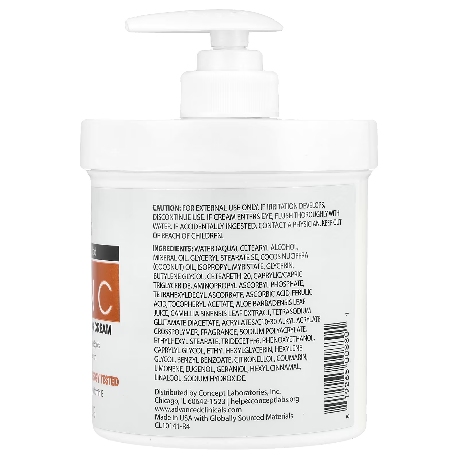 Advanced Clinicals, C Vitamini, Gelişmiş Aydınlatıcı Krem, 450 g