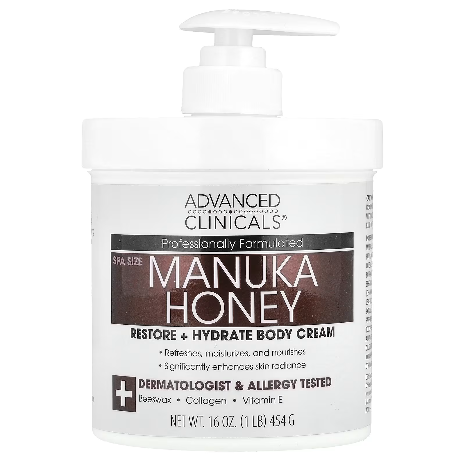 Advanced Clinicals, Manuka Balı, Restore + Hydrate Vücut Kremi, 454 gr