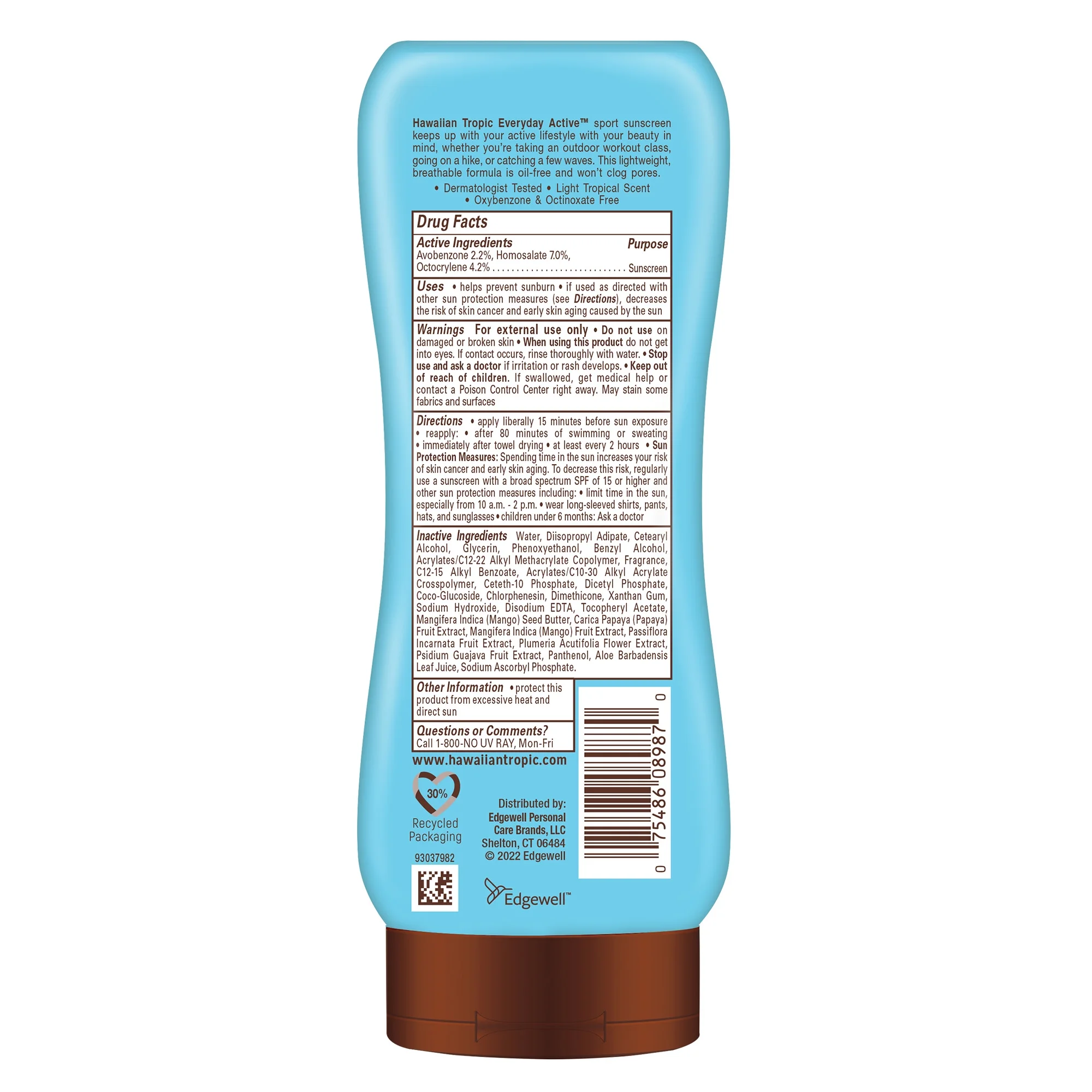Hawaiian Tropic Günlük Aktif Güneş Koruyucu Losyon, 30 SPF, 8 fl oz, Yetişkin Vegan Güneş Kremi 236ml