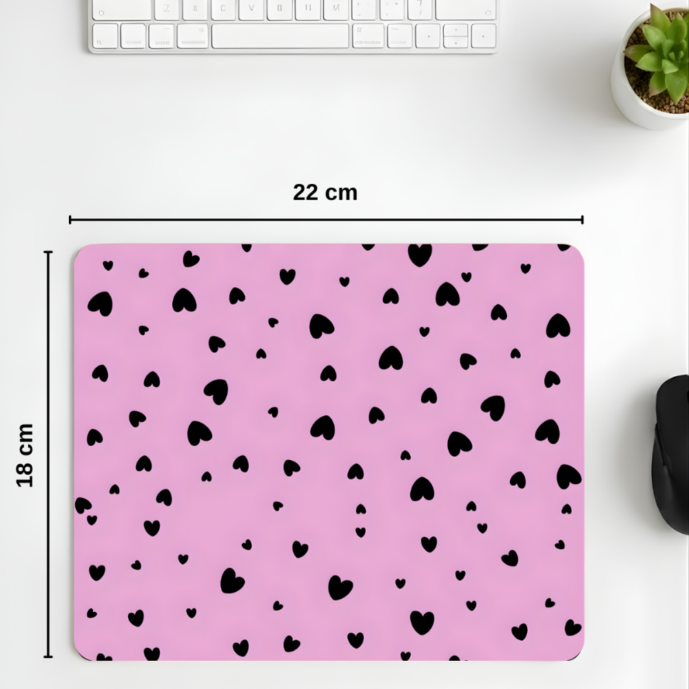 18x22 Cm Desenli Mouse Pad Kalpli Baskılı Tasarımlı Mouse Pad,Ofis Aksesuarları, Midnight Hearts