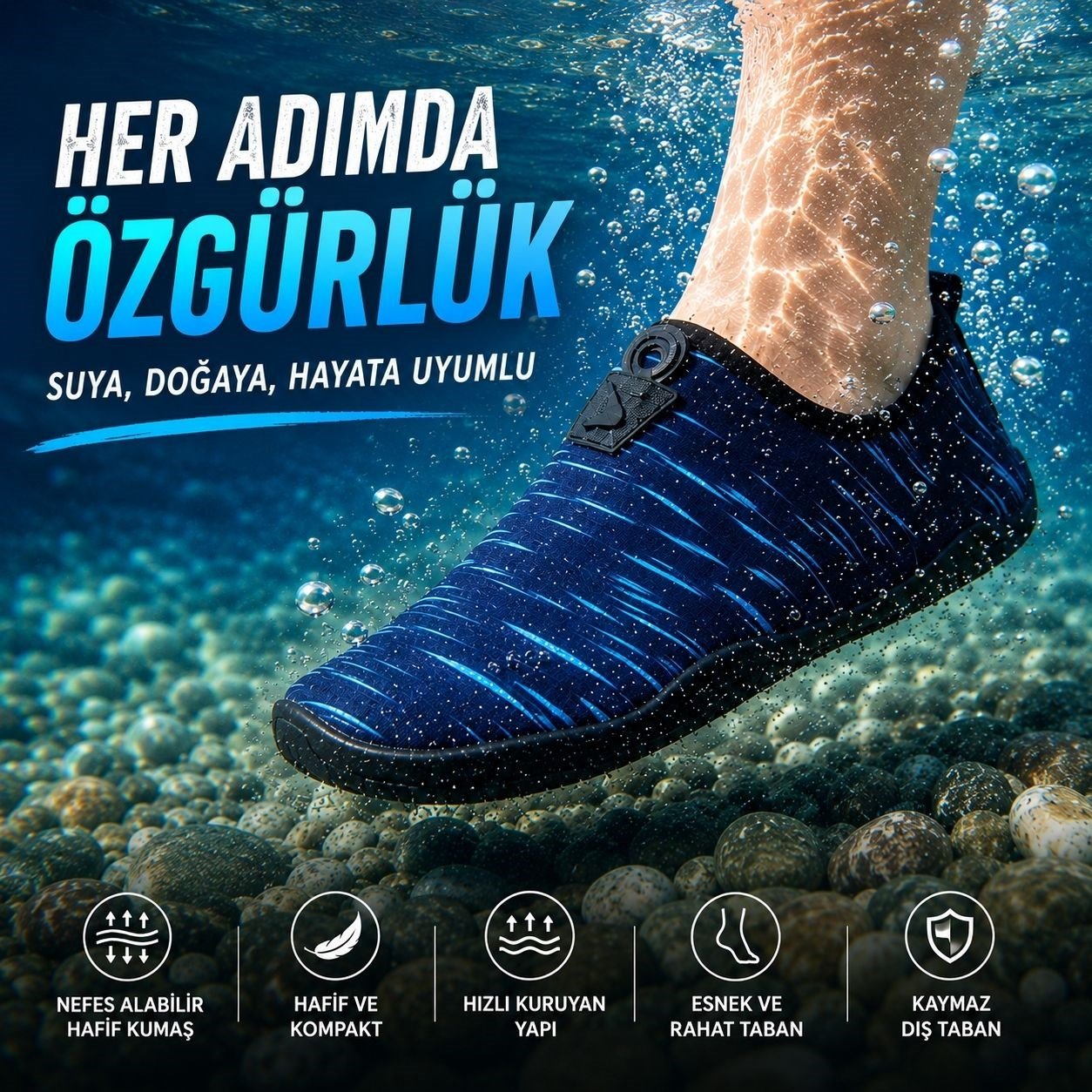 Black Deer Hayal Lacivert-Turkuaz Çok Amaçlı Plaj ve Deniz Ayakkabısı