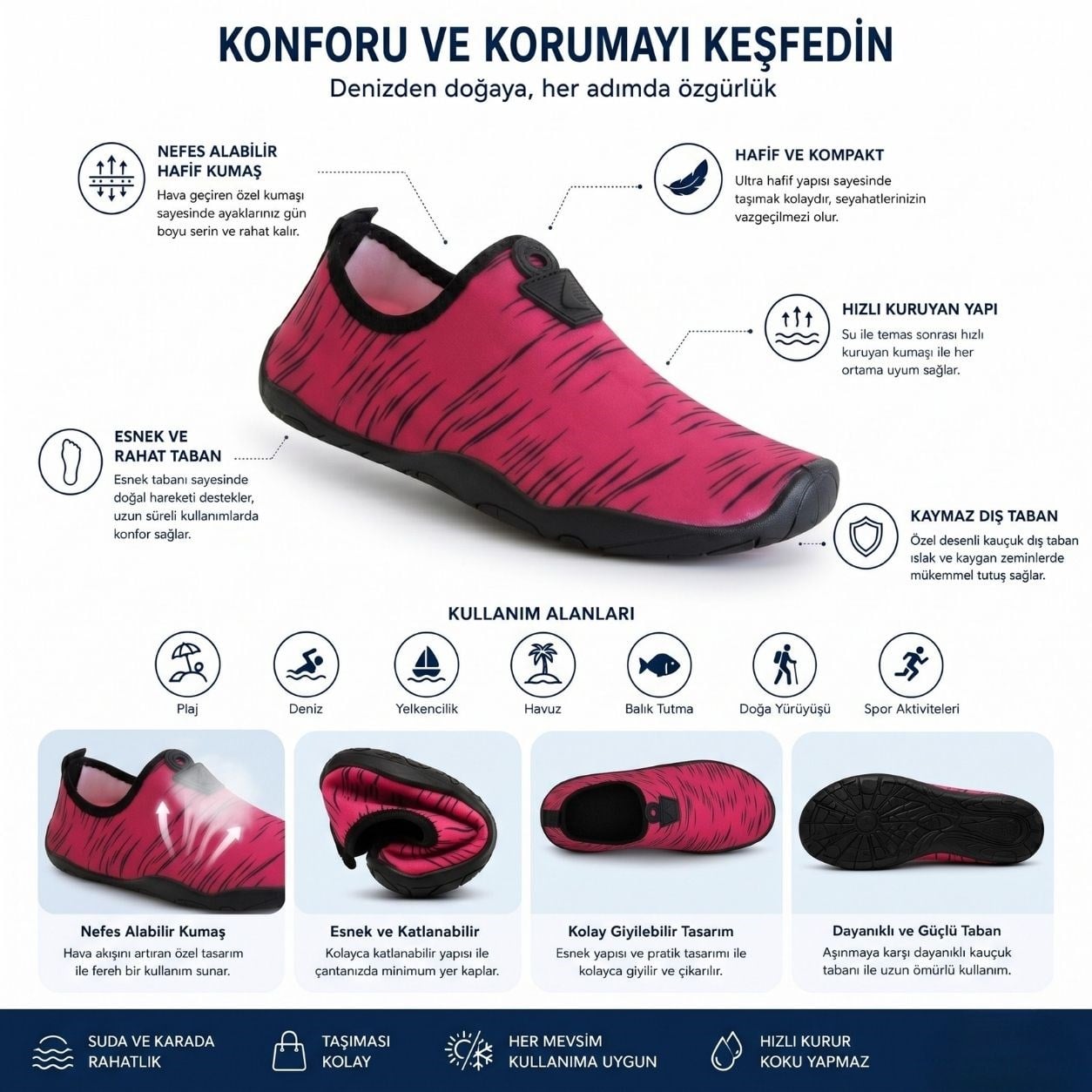 Black Deer Dreamy Pink-Black Multipurpose Beach and Sea Shoes