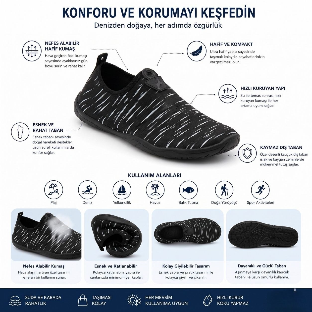 Black Deer Dreamy Black and White Multipurpose Beach and Sea Shoes