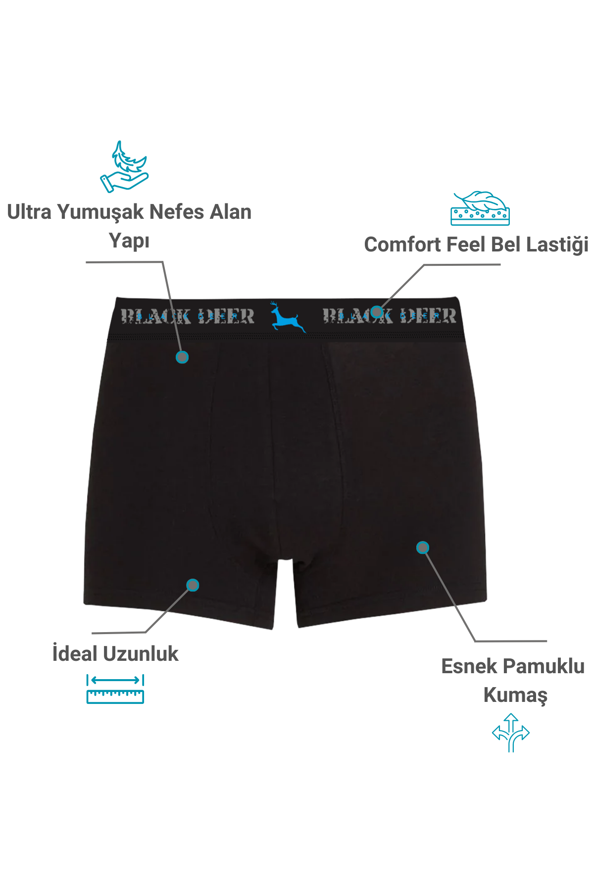 Exclusive 3 Adet Erkek Pamuklu Esnek Boxer Siyah