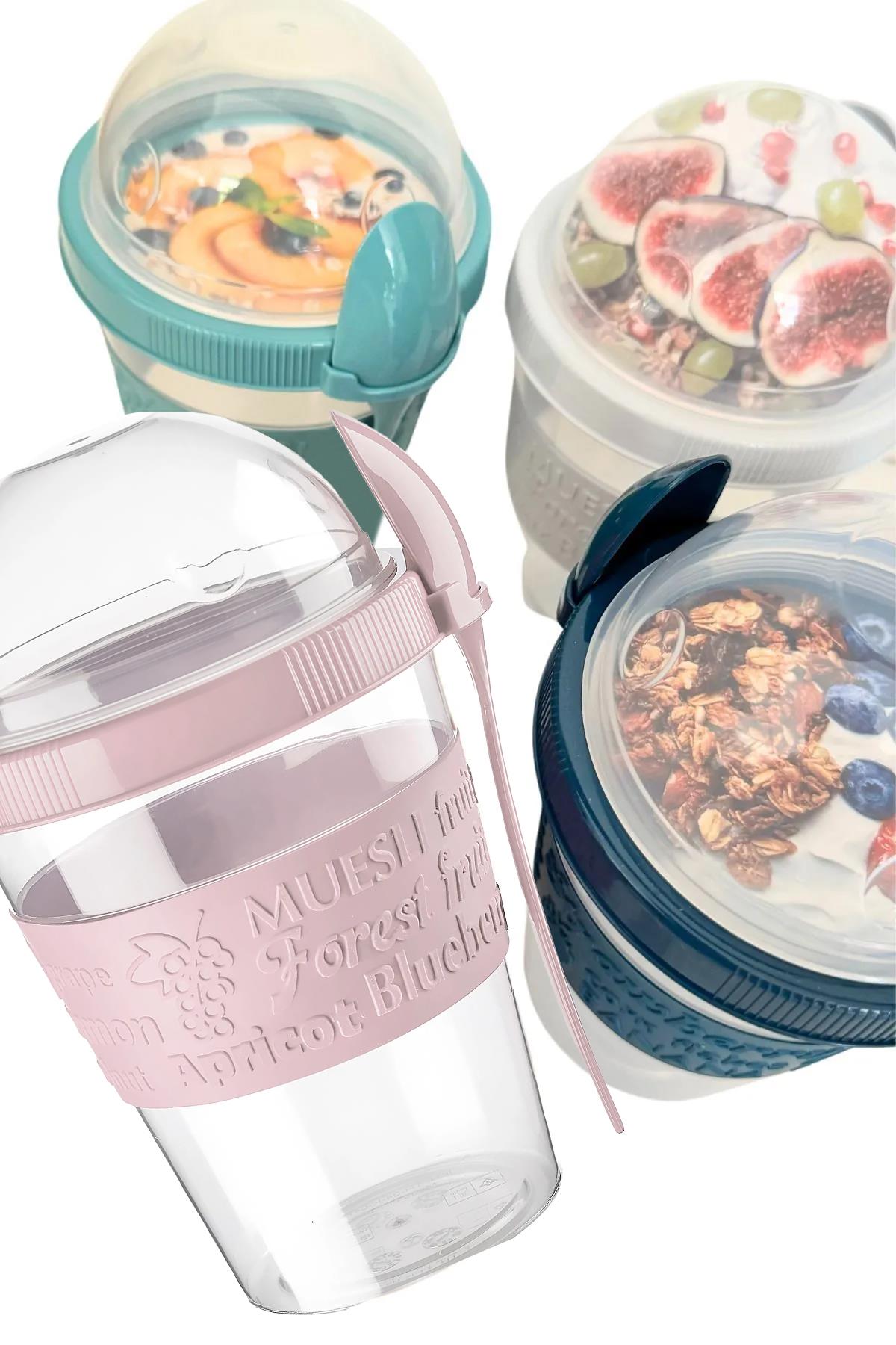 Go Detoks  Kapaklı Kaşıklı Hazırla ve Çık Meyveli Yoğurt Müsli Kabı Beslenme Diyet 600 ml