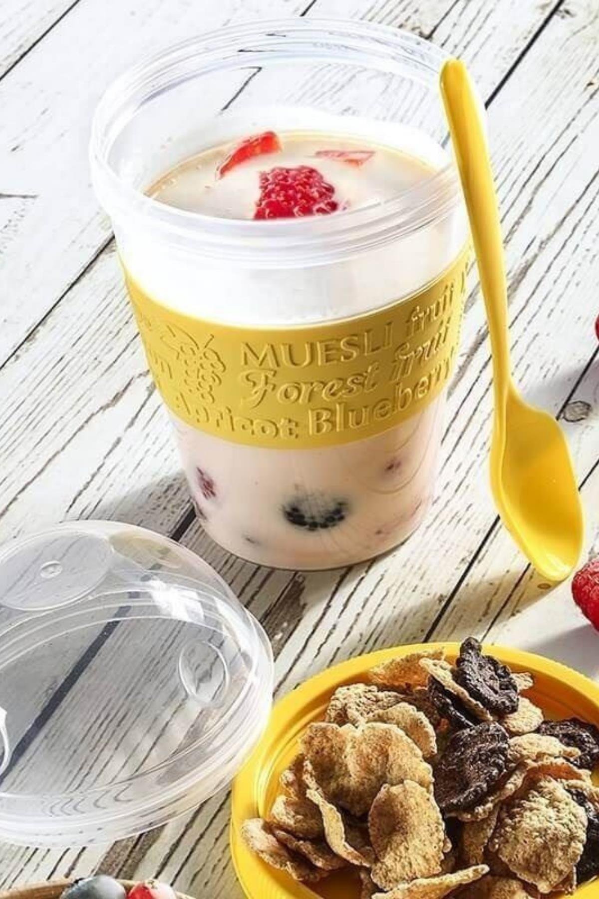 Go Detoks  Kapaklı Kaşıklı Hazırla ve Çık Meyveli Yoğurt Müsli Kabı Beslenme Diyet 600 ml