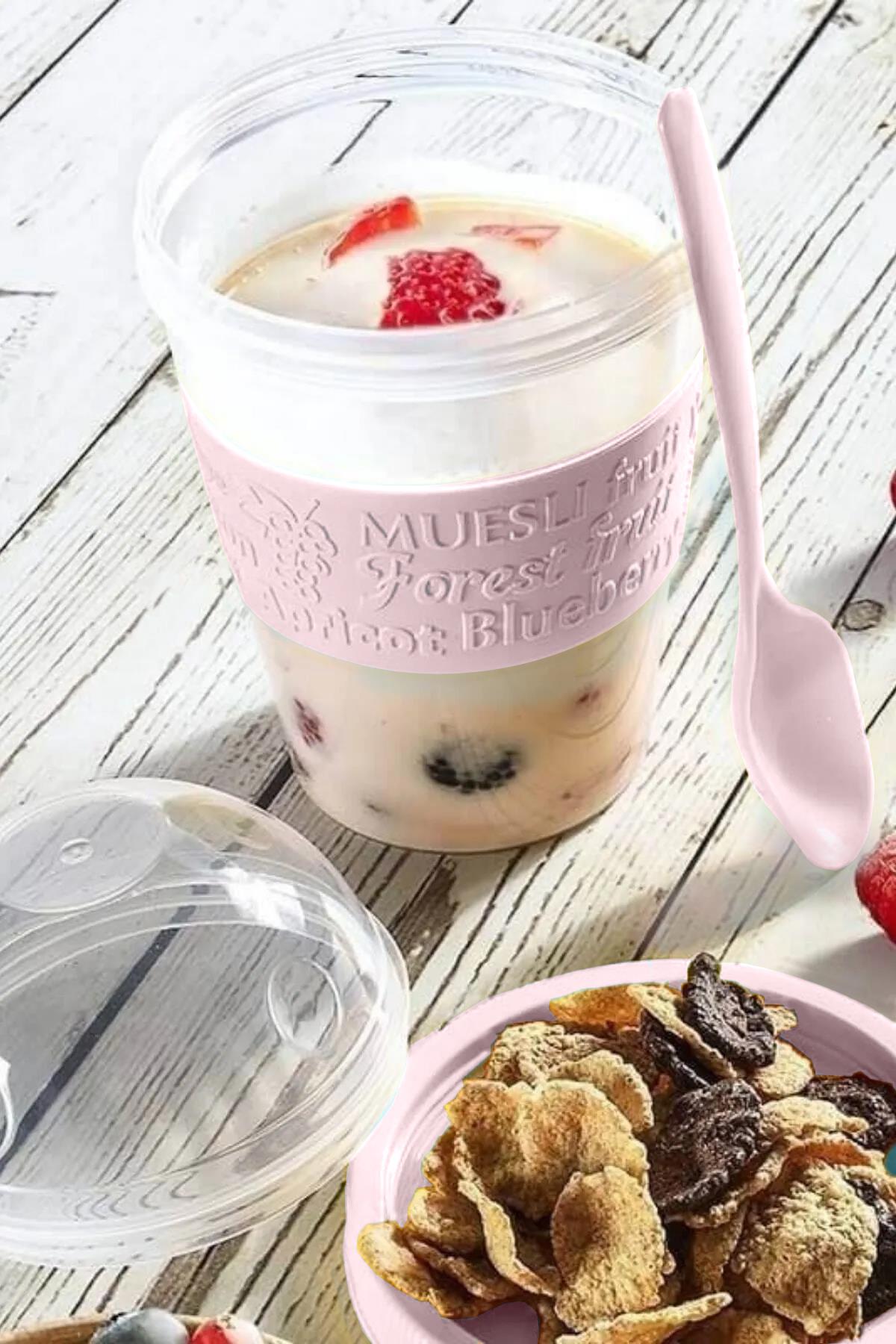 Go Detoks  Kapaklı Kaşıklı Hazırla ve Çık Meyveli Yoğurt Müsli Kabı Beslenme Diyet 600 ml